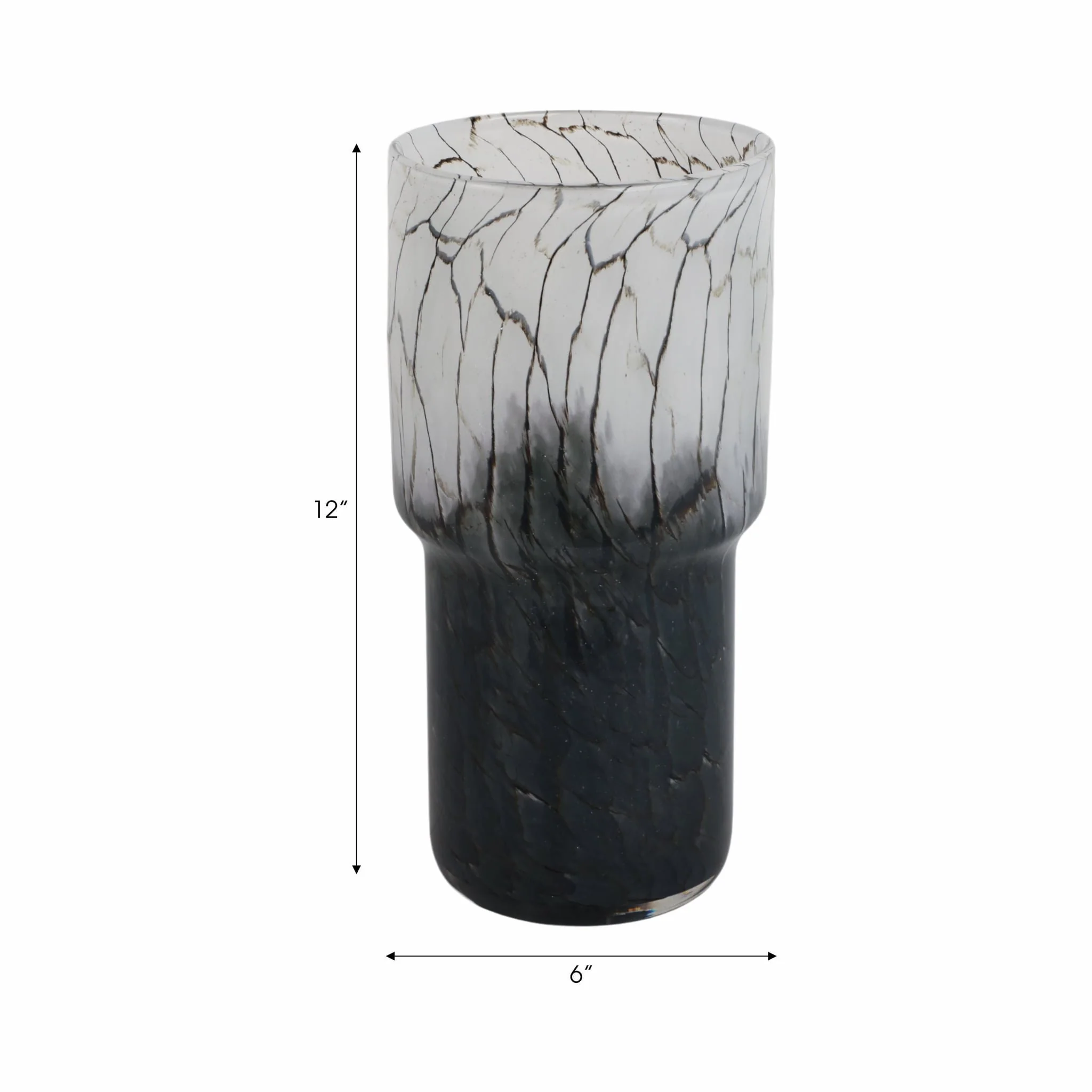 12x6" Abstract Glass Vase With Veining, White/blac - Image 8