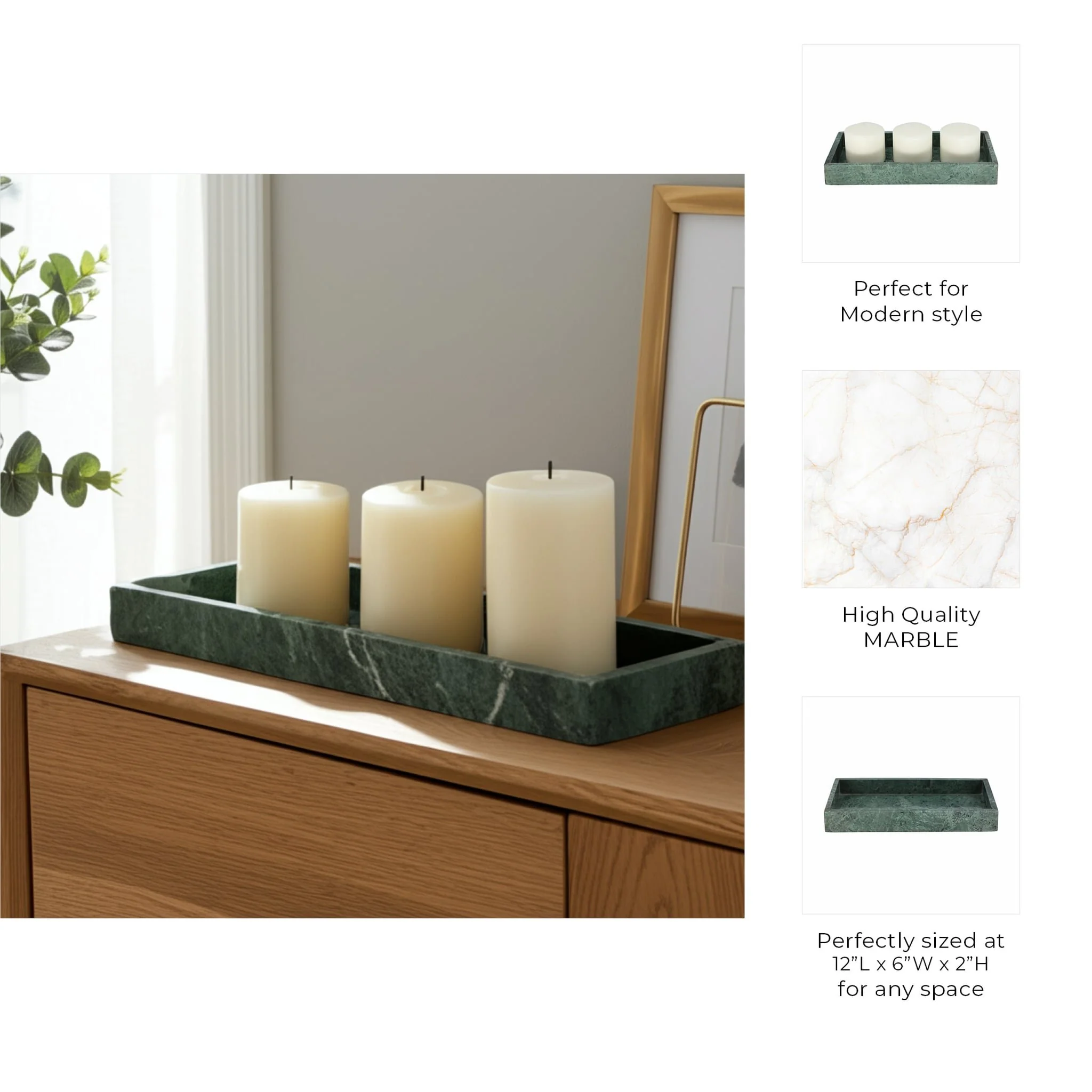 12x6" Marble Candle Tray, Green - Image 10