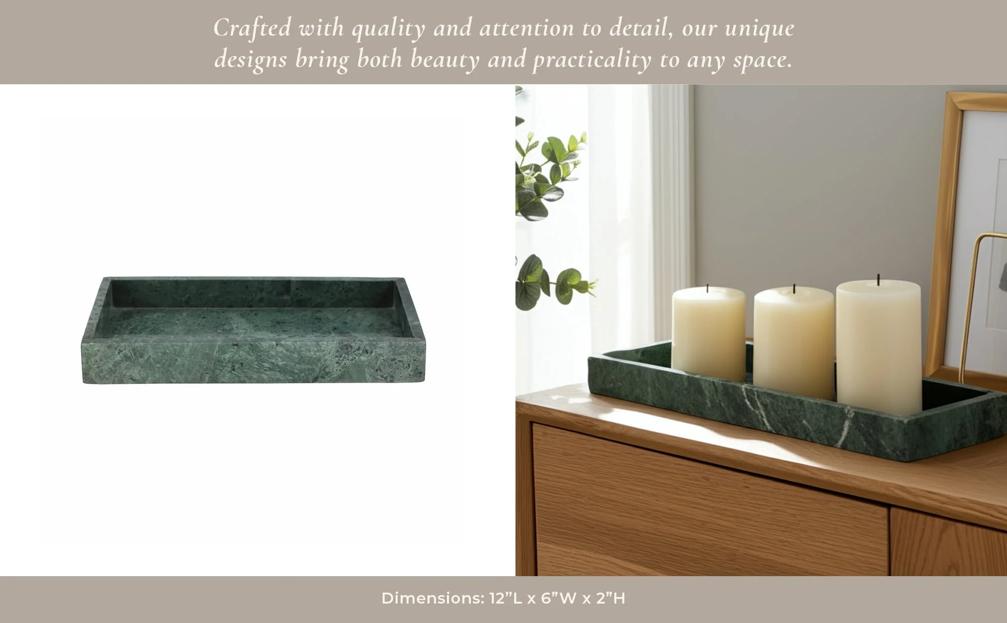 12x6" Marble Candle Tray, Green - Image 15
