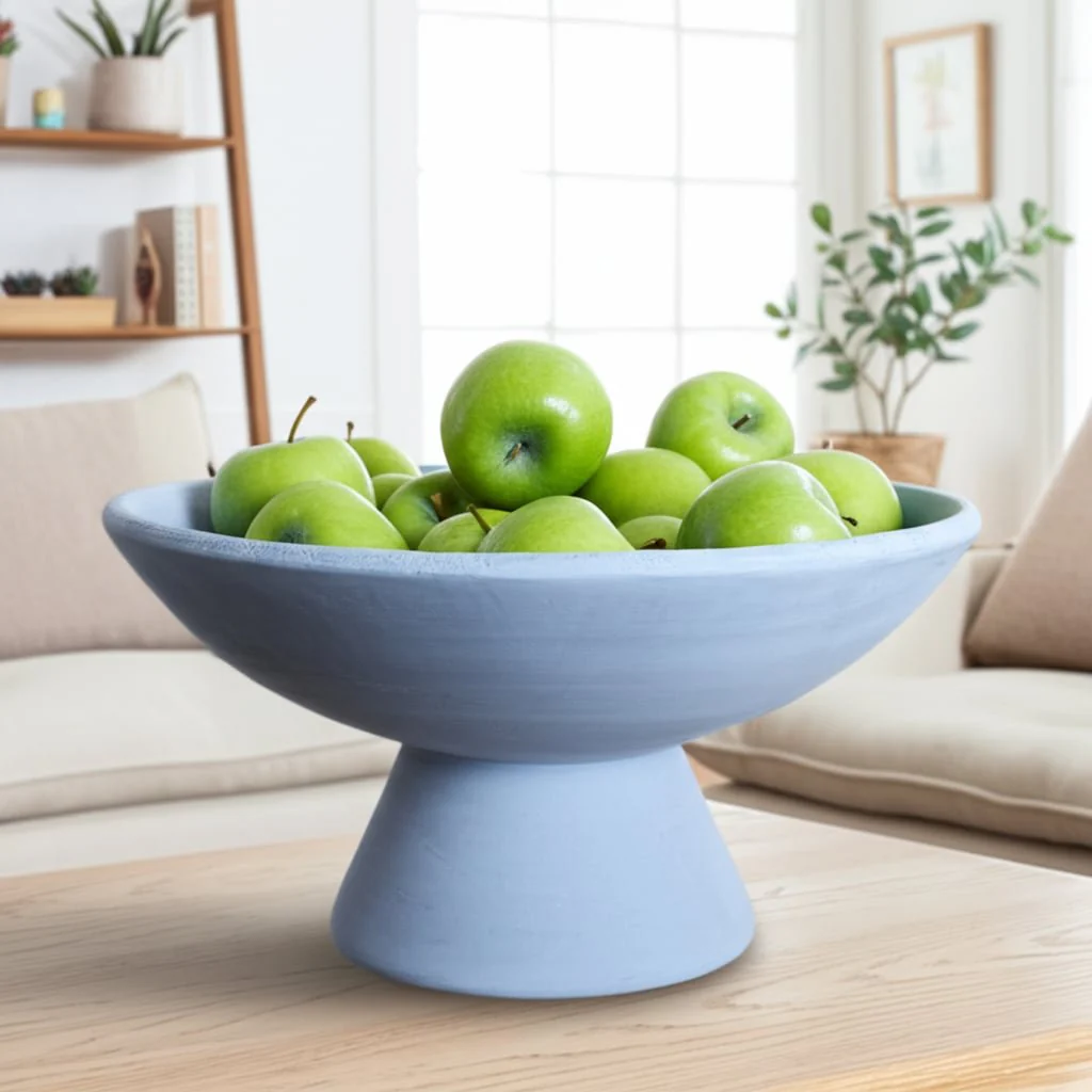 12x6" Terracotta Pedestal Bowl, Blue - Image 13