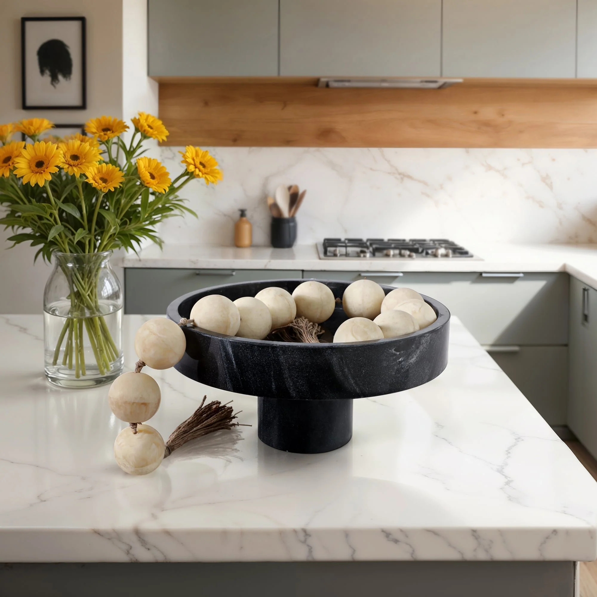 12x6"marble Pedestal Bowl, Black - Image 11