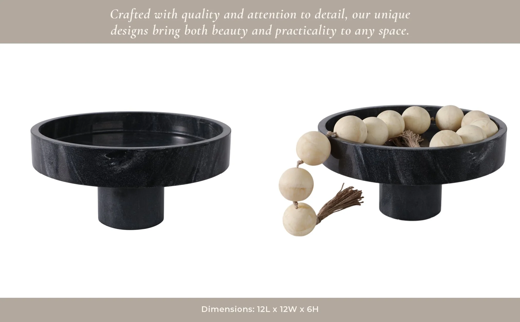 12x6"marble Pedestal Bowl, Black - Image 12
