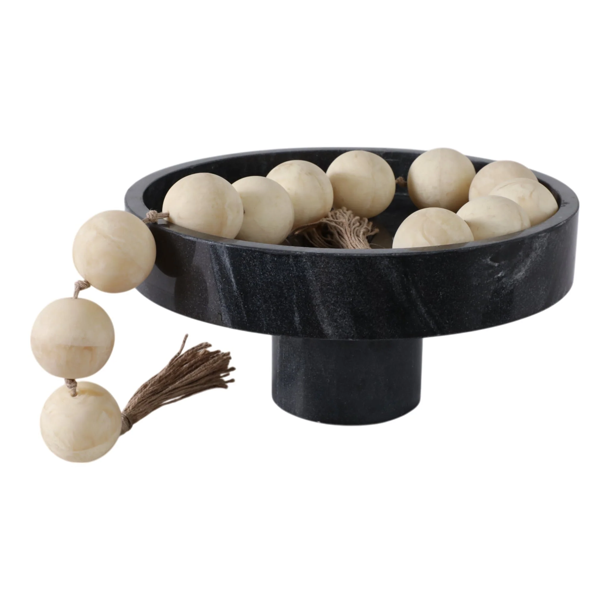 12x6"marble Pedestal Bowl, Black - Image 2