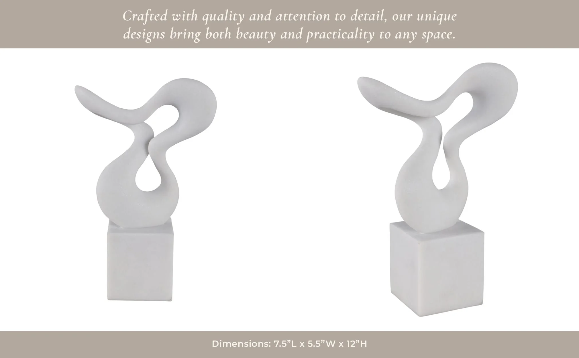 12x7" Abstract Resin Sculpture On Base, White - Image 14