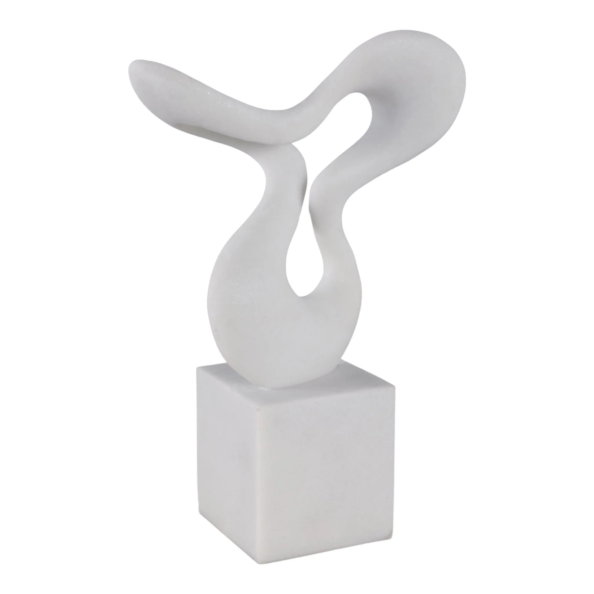 12x7" Abstract Resin Sculpture On Base, White - Image 2