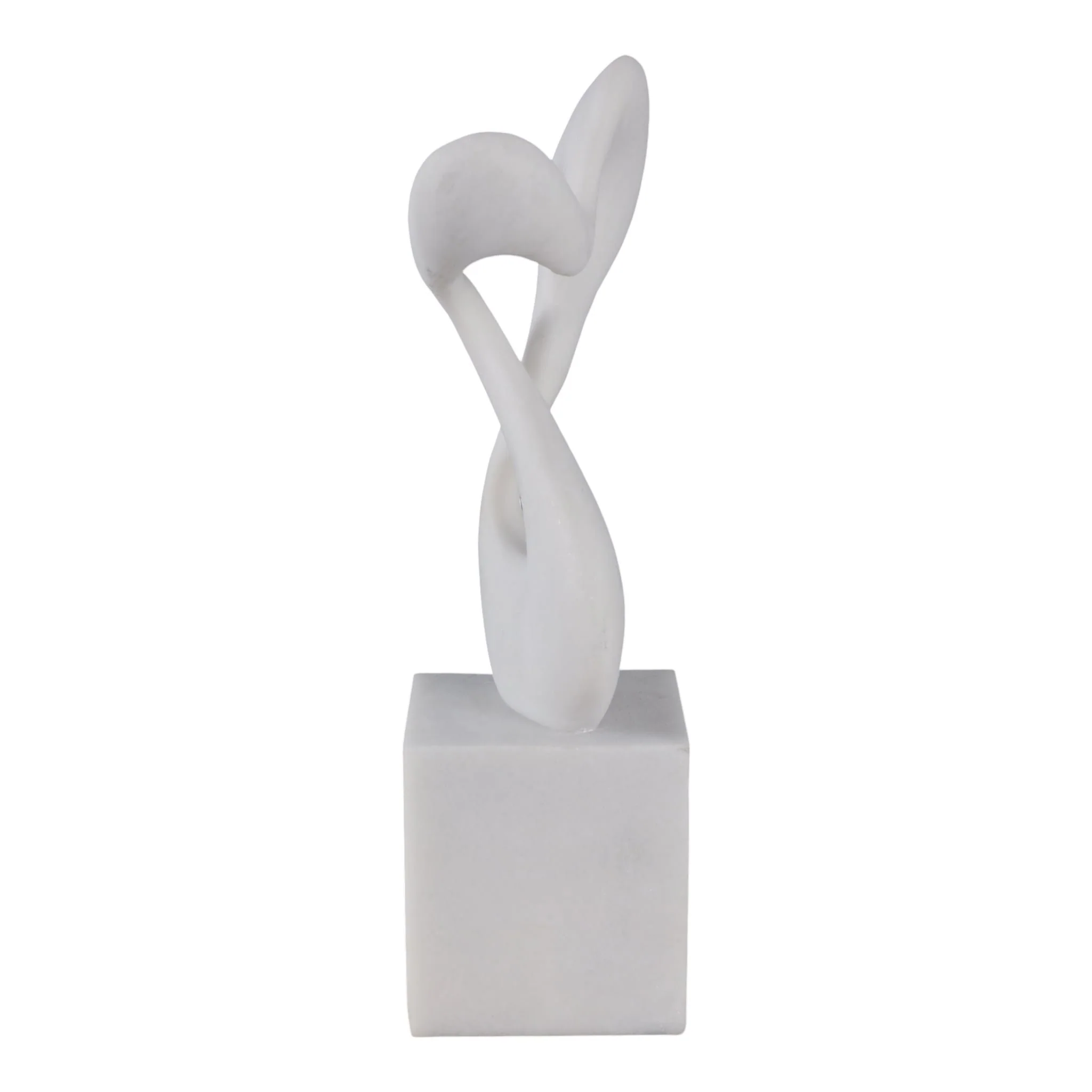 12x7" Abstract Resin Sculpture On Base, White - Image 3