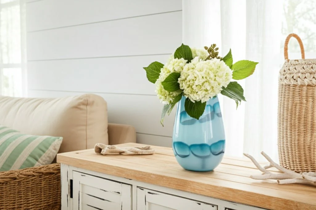 12x7" Bead Pattern Glass Vase, Blue - Image 11
