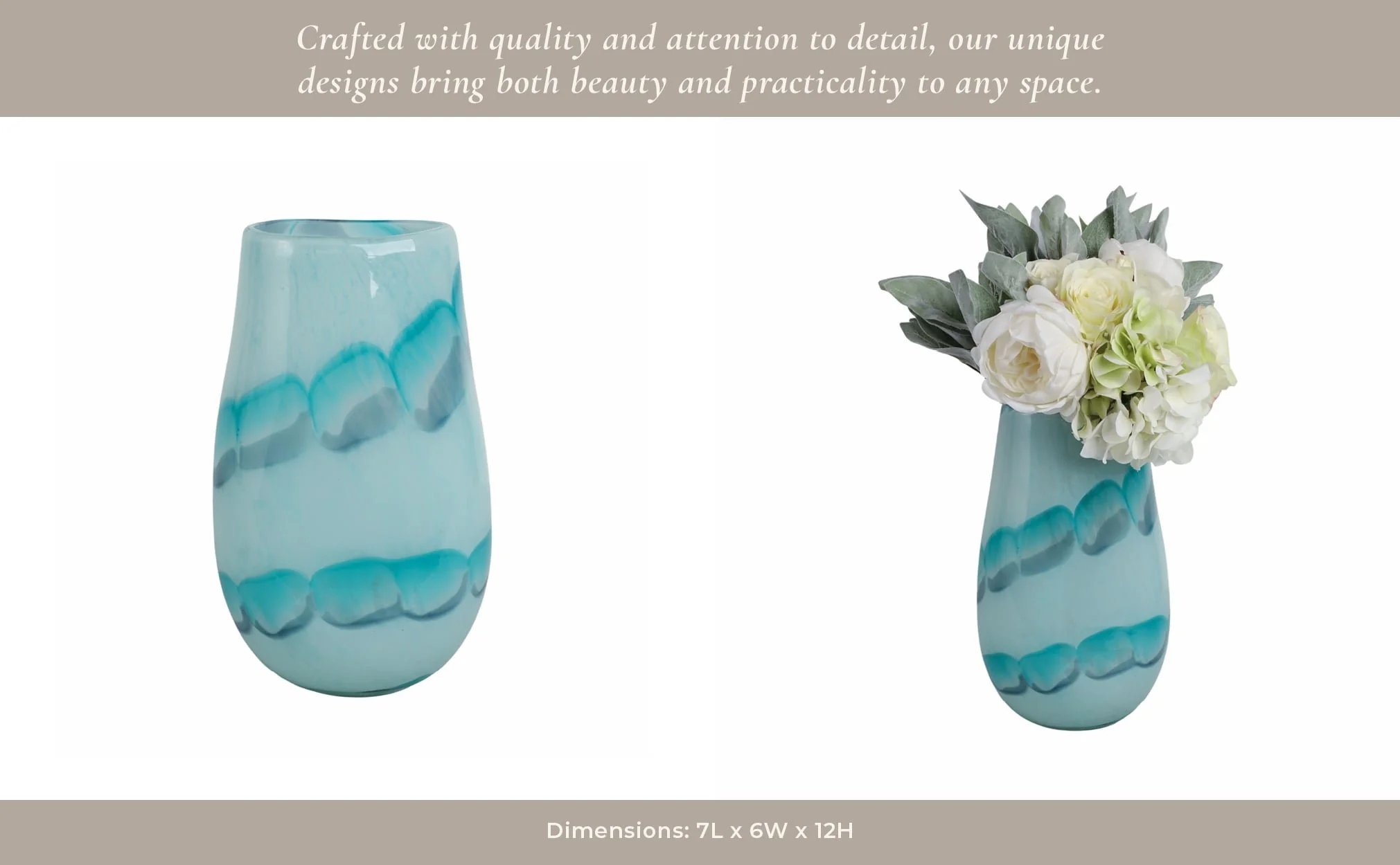 12x7" Bead Pattern Glass Vase, Blue - Image 14