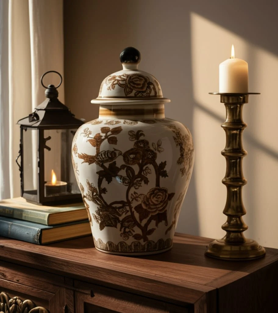 12x7" Chinoiserie Bird & Vines Temple Jar,brwn/wht - Image 11