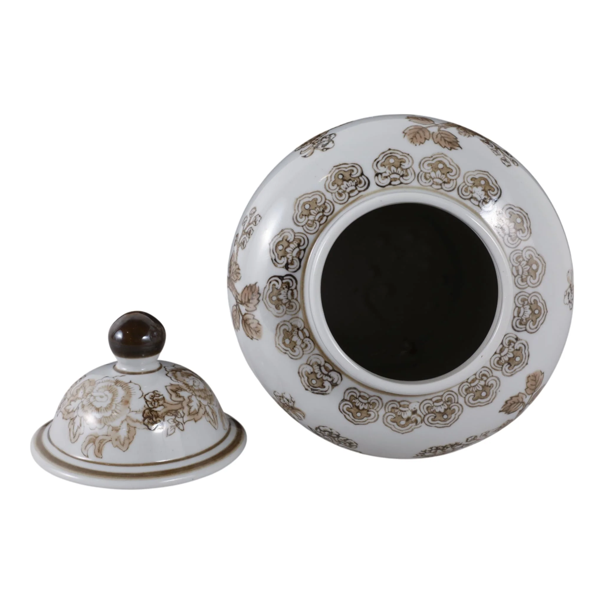 12x7" Chinoiserie Bird & Vines Temple Jar,brwn/wht - Image 6