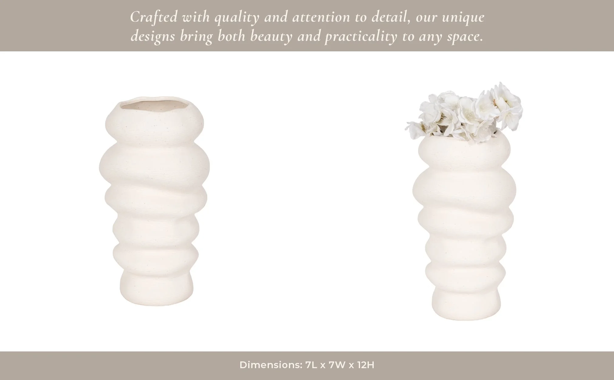 12x7" Hand Scribed Cairn Vase, White - Image 11