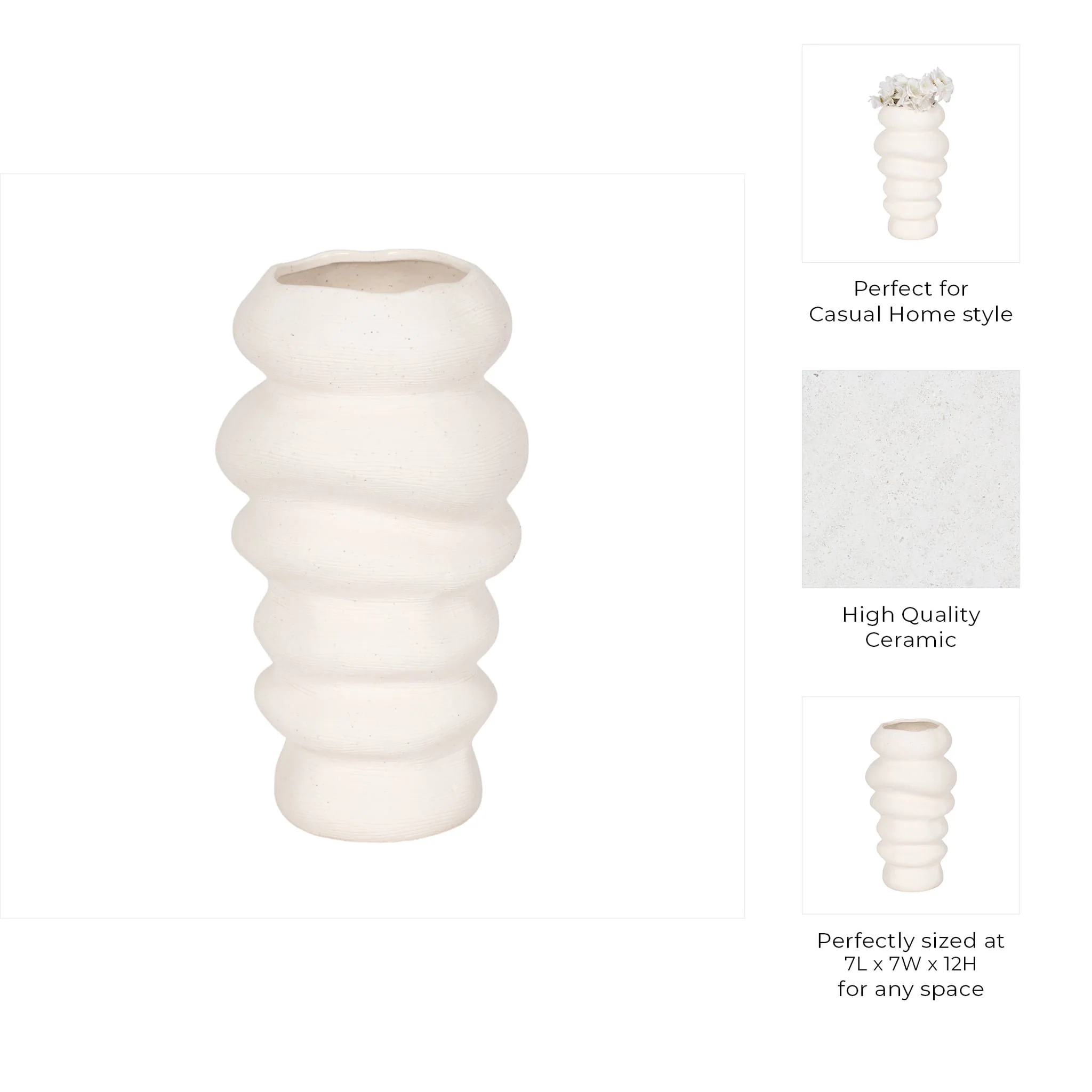 12x7" Hand Scribed Cairn Vase, White - Image 9