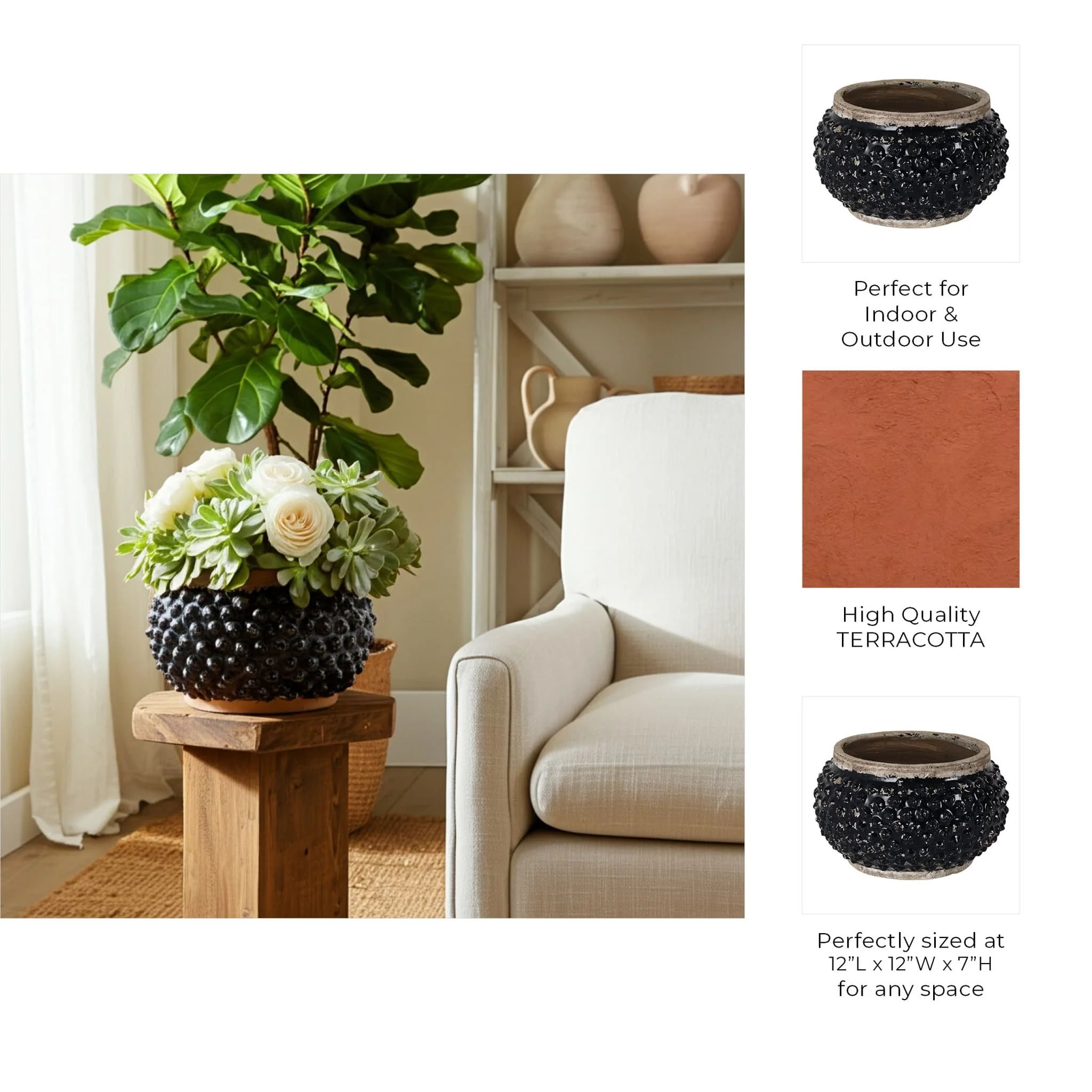 12x7" Round Bubble Planter, Black/brown - Image 3