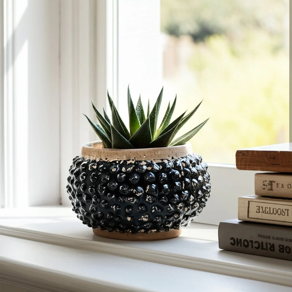 12x7" Round Bubble Planter, Black/brown - Image 6