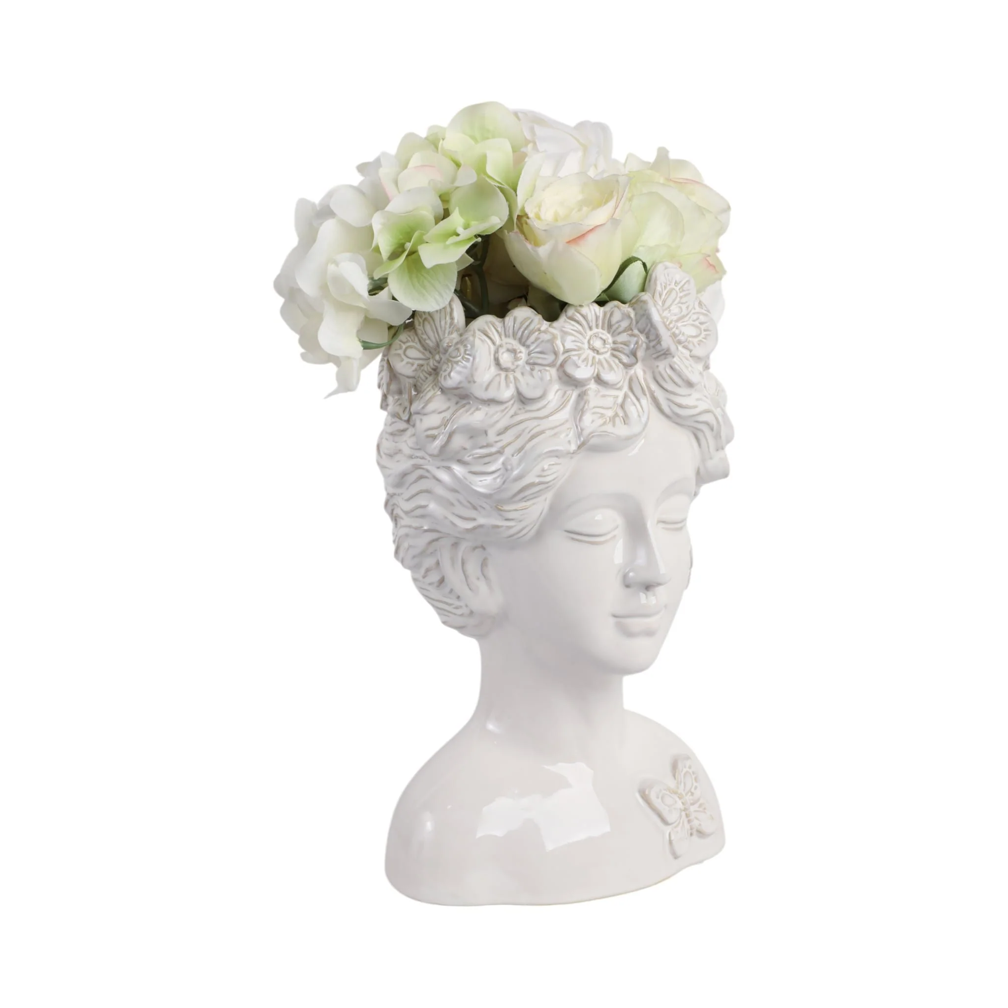 12x8" Flower & Butterfly Crown Lady Planter, Ivory - Image 2
