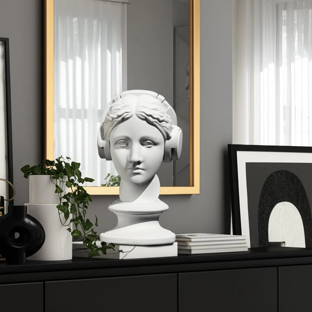 12x8" Modern Grecian With Headphones, White - Image 11