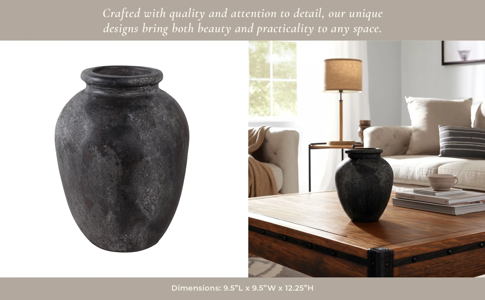 12x9" Terracotta Vase, Black - Image 10