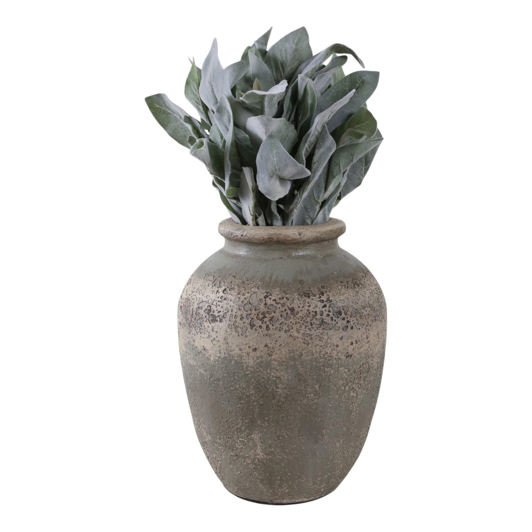 12x9" Terracotta Vase, Ivory/green - Image 2