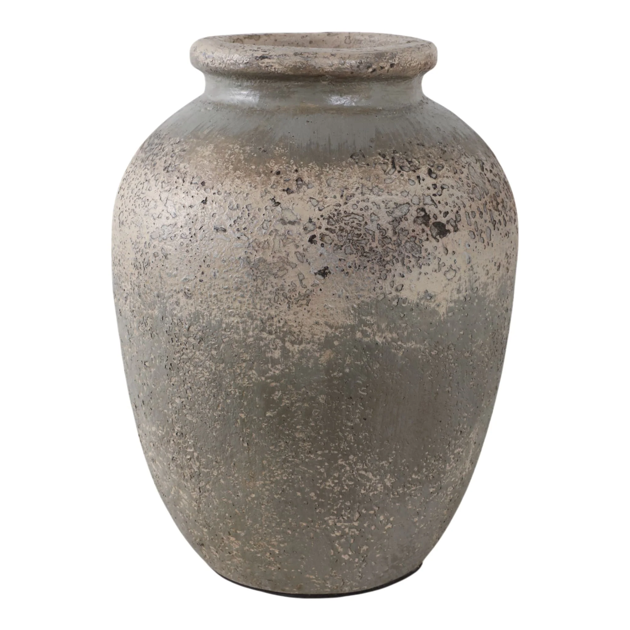 12x9" Terracotta Vase, Ivory/green - Image 3