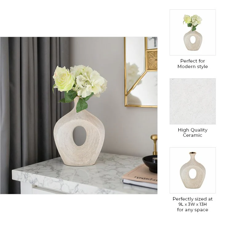 13" Beaded Oval Vase Cut-out, Champagne - Image 9
