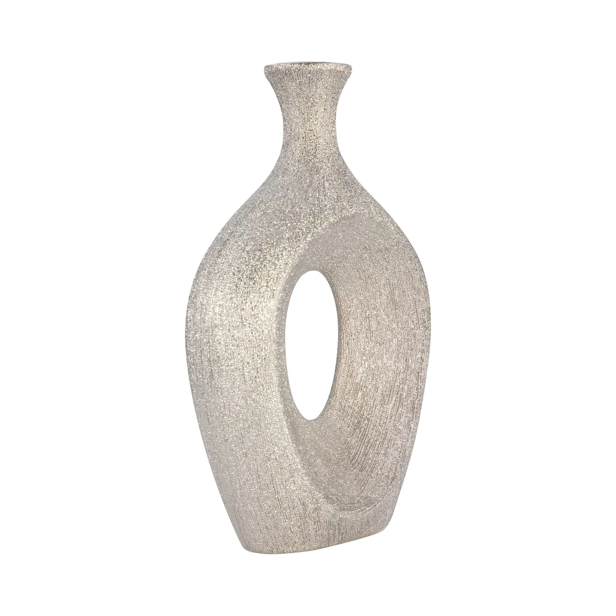 13" Beaded Oval Vase Cut-out, Silver - Image 2