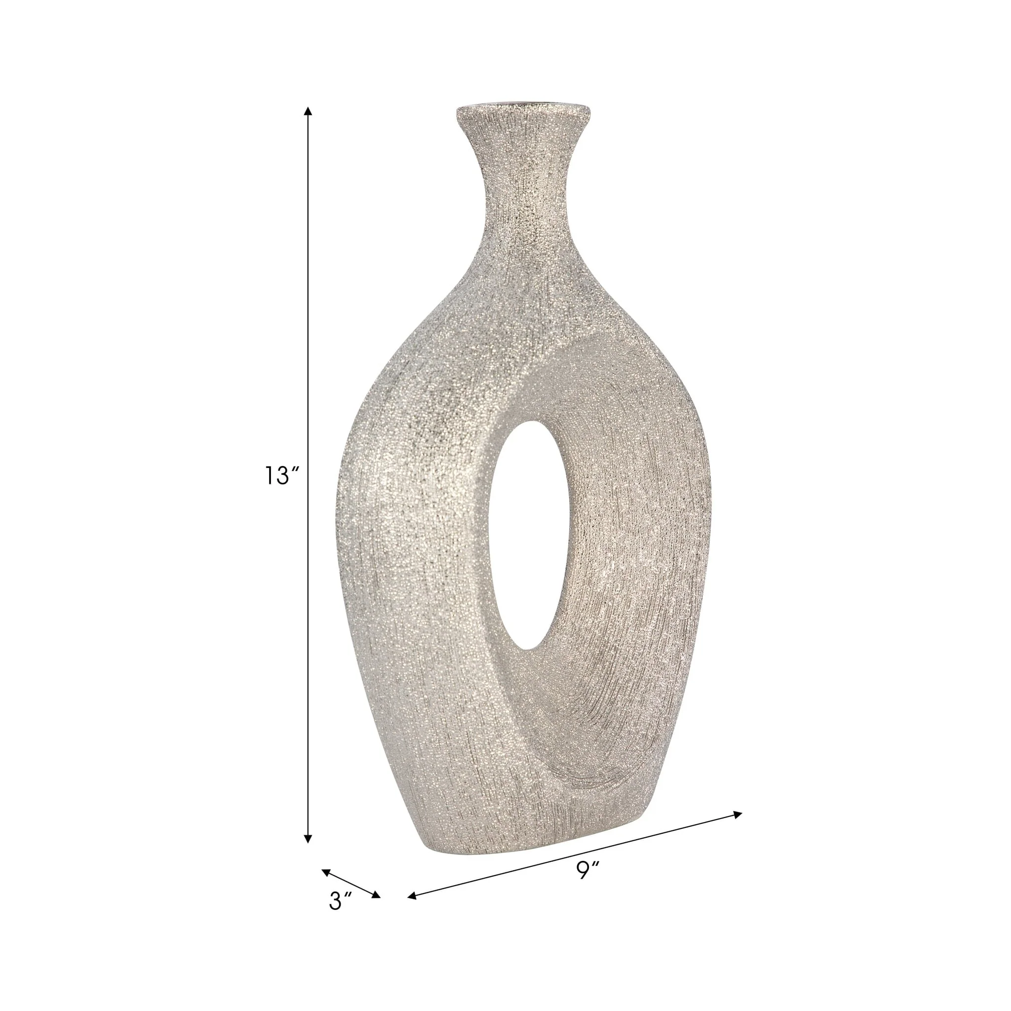 13" Beaded Oval Vase Cut-out, Silver - Image 7