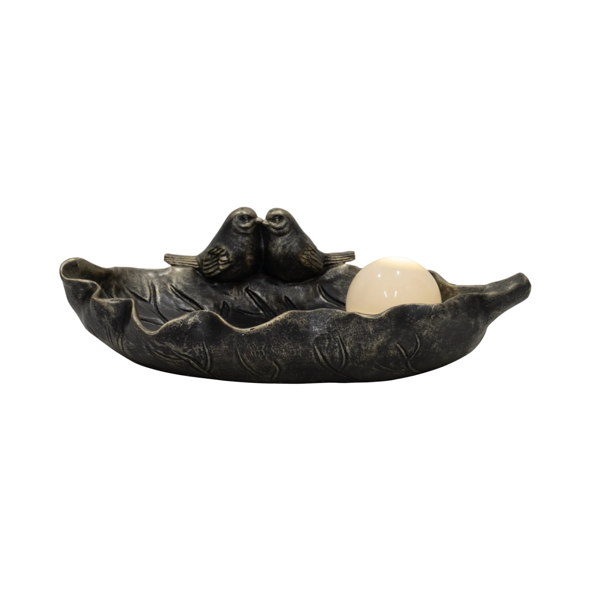 13" Birdbath With Solar Orb, Bronze - Image 2