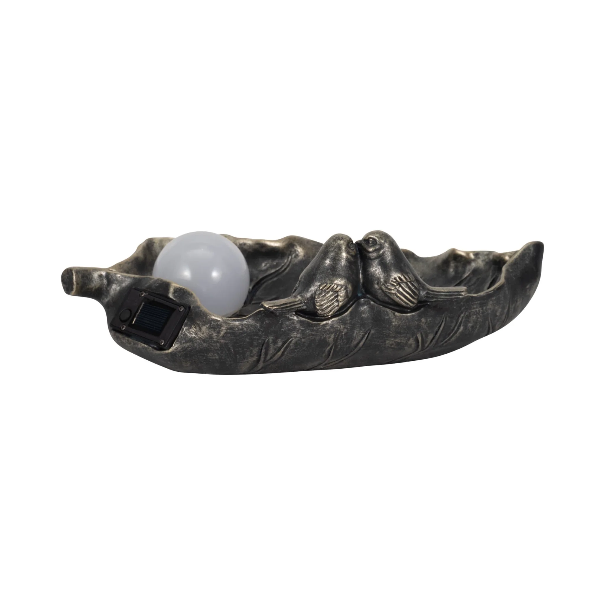 13" Birdbath With Solar Orb, Bronze - Image 5