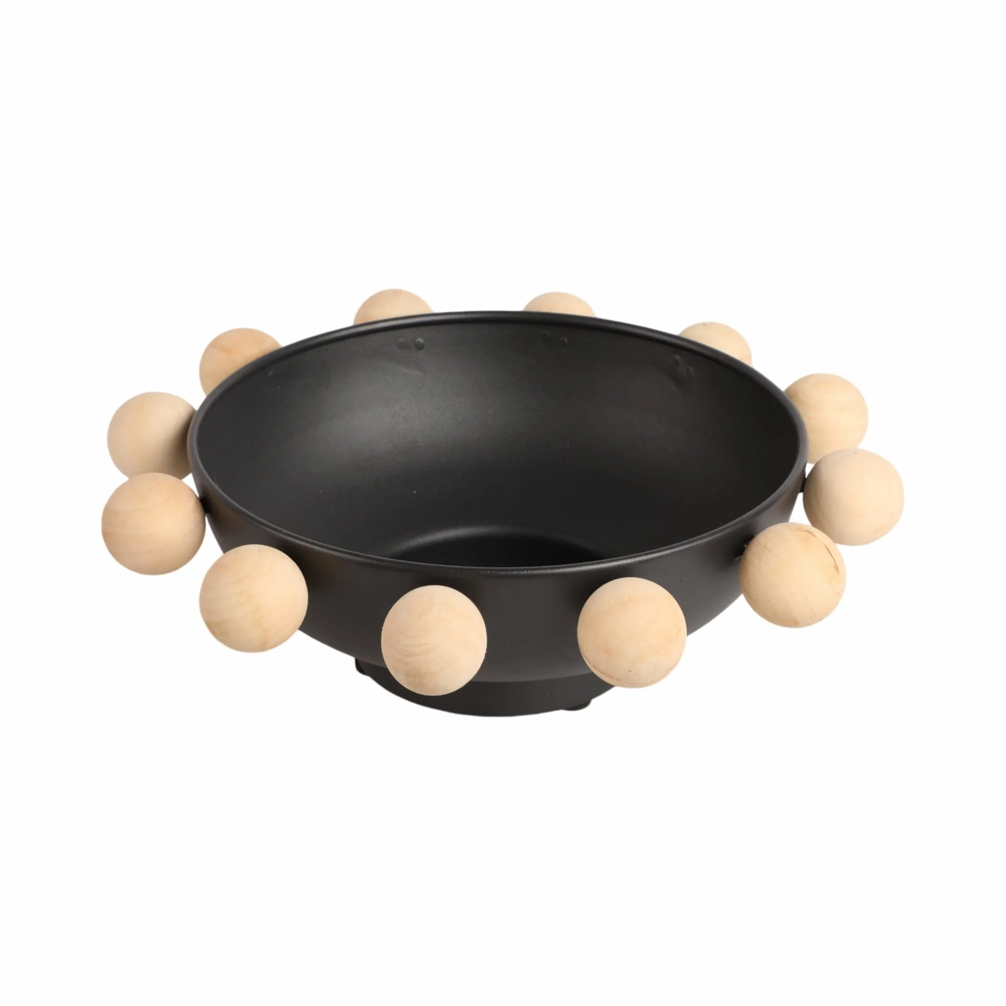 13" Bowl With Large Wooden Knobs, Black - Image 3