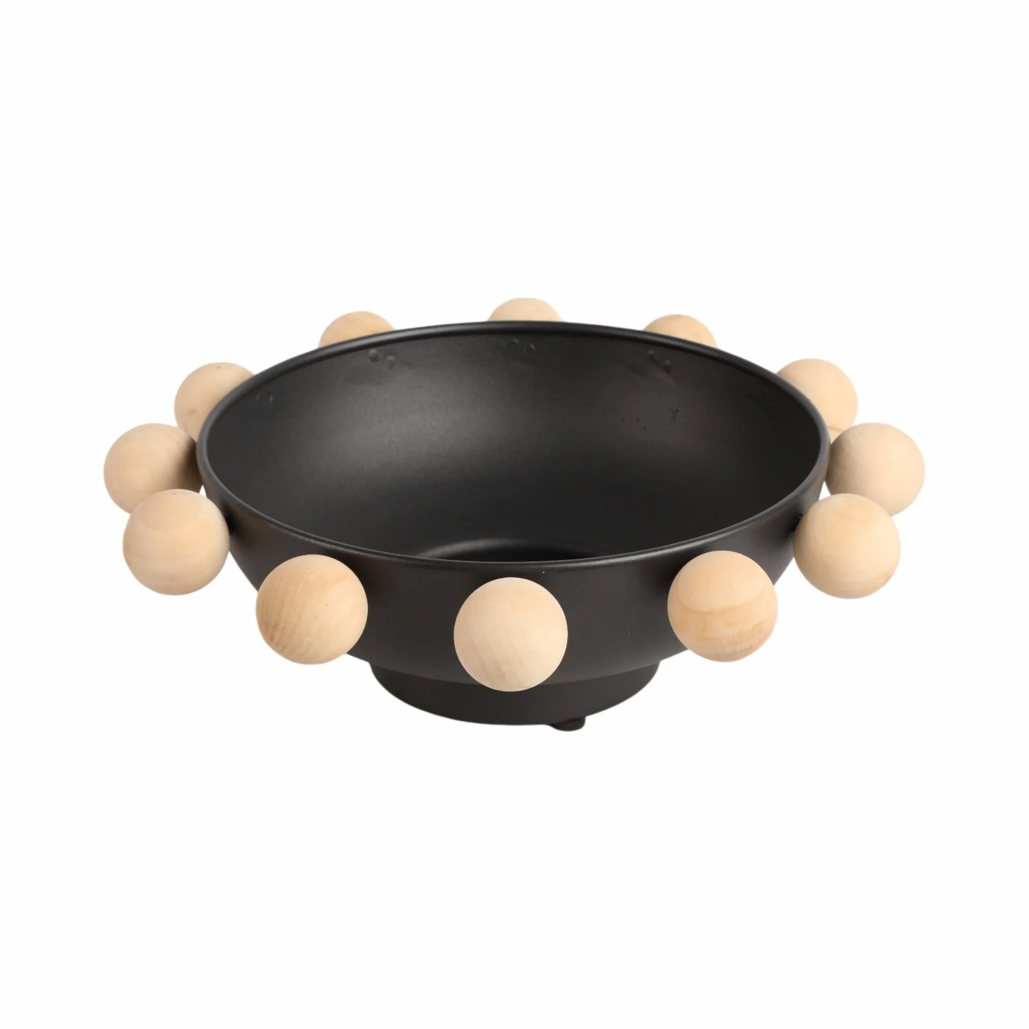 13" Bowl With Large Wooden Knobs, Black - Image 4