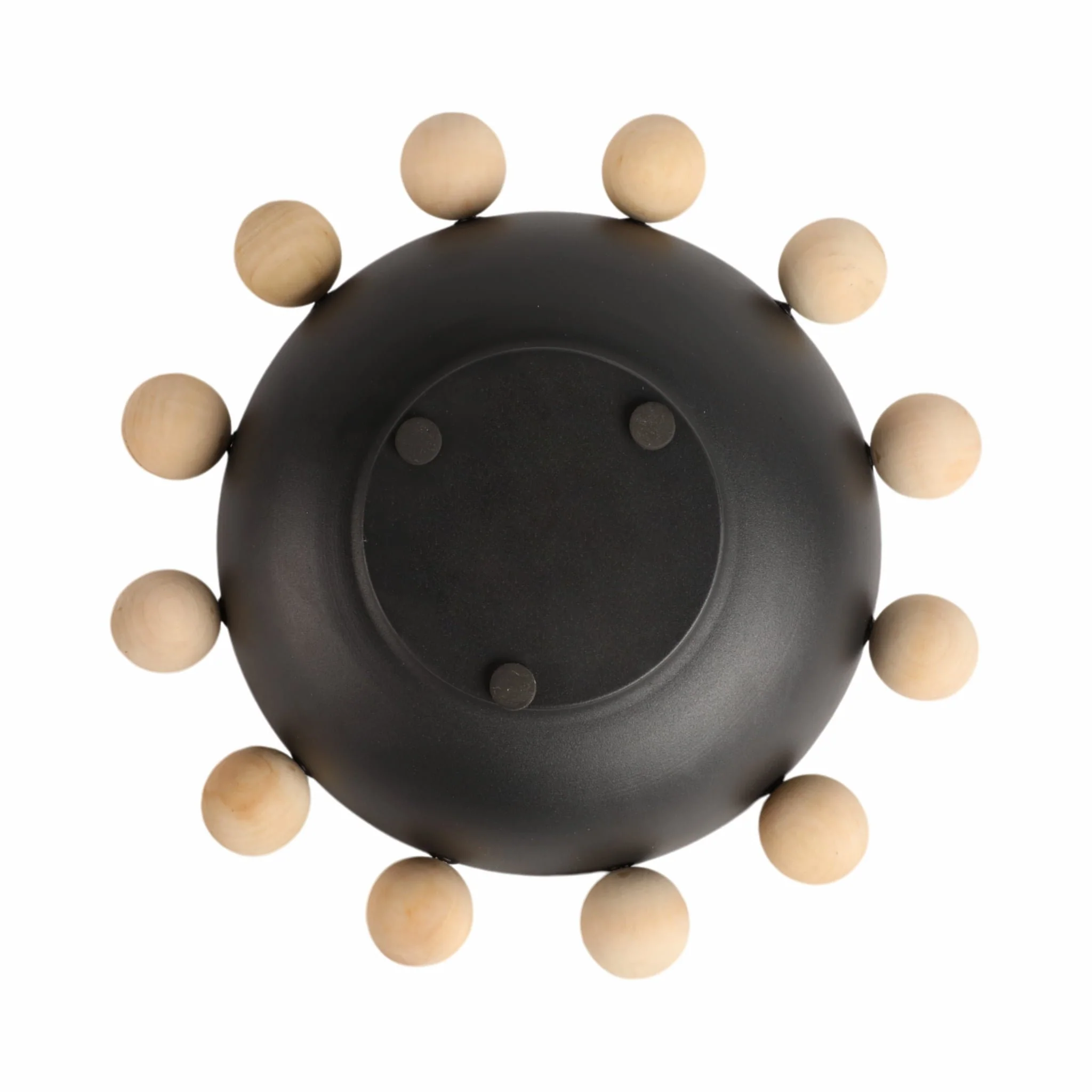 13" Bowl With Large Wooden Knobs, Black - Image 6