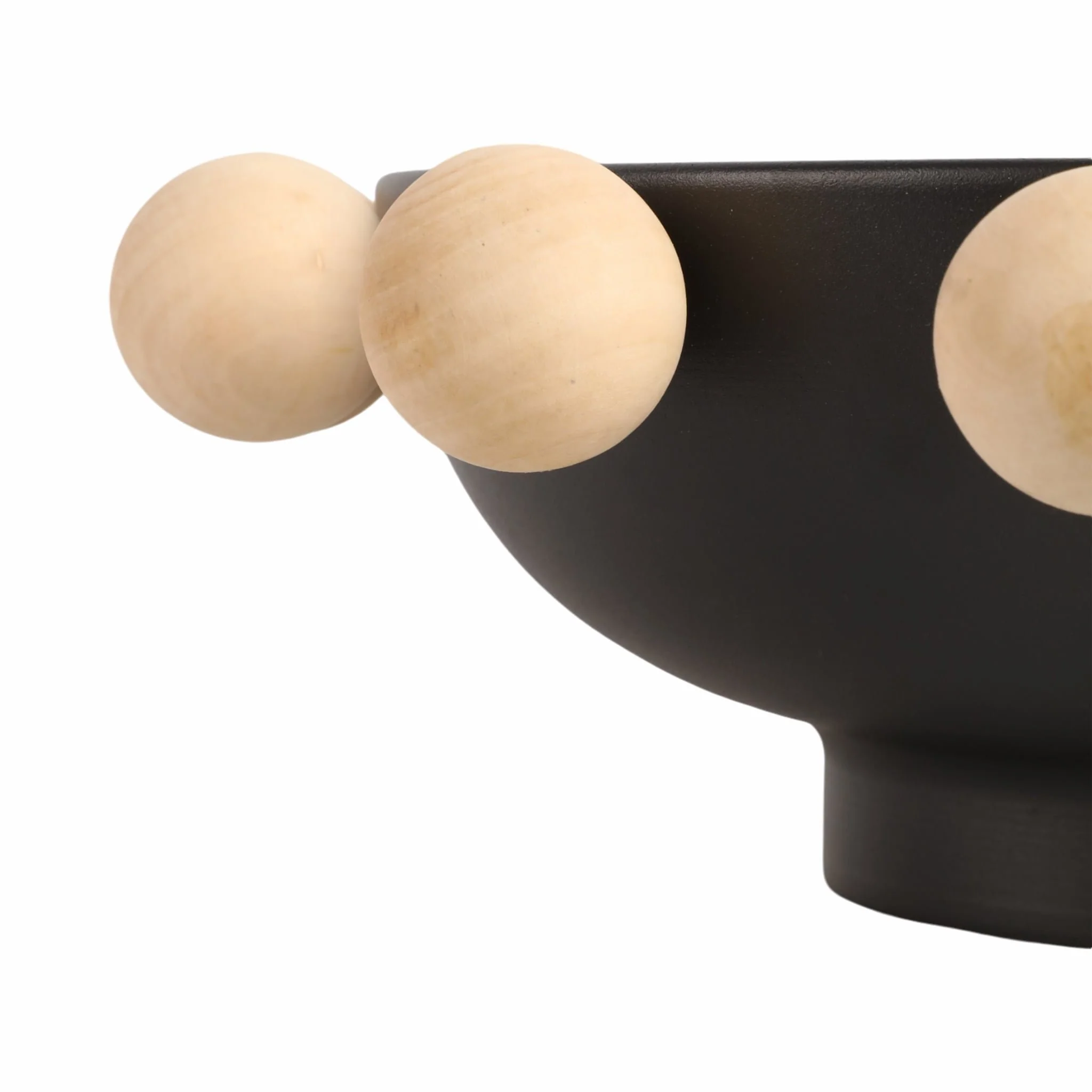 13" Bowl With Large Wooden Knobs, Black - Image 7