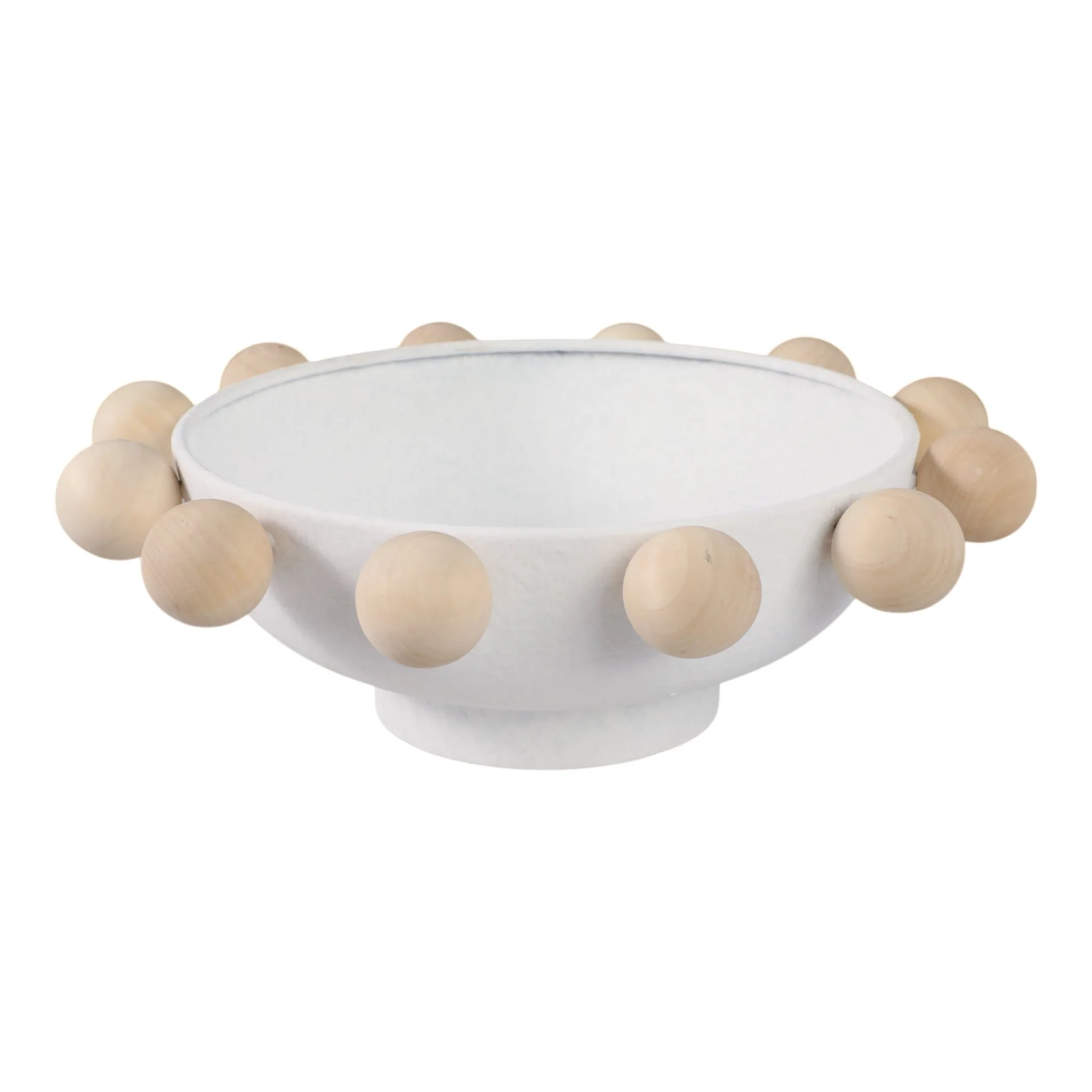 13" Bowl With Large Wooden Knobs, White - Image 5