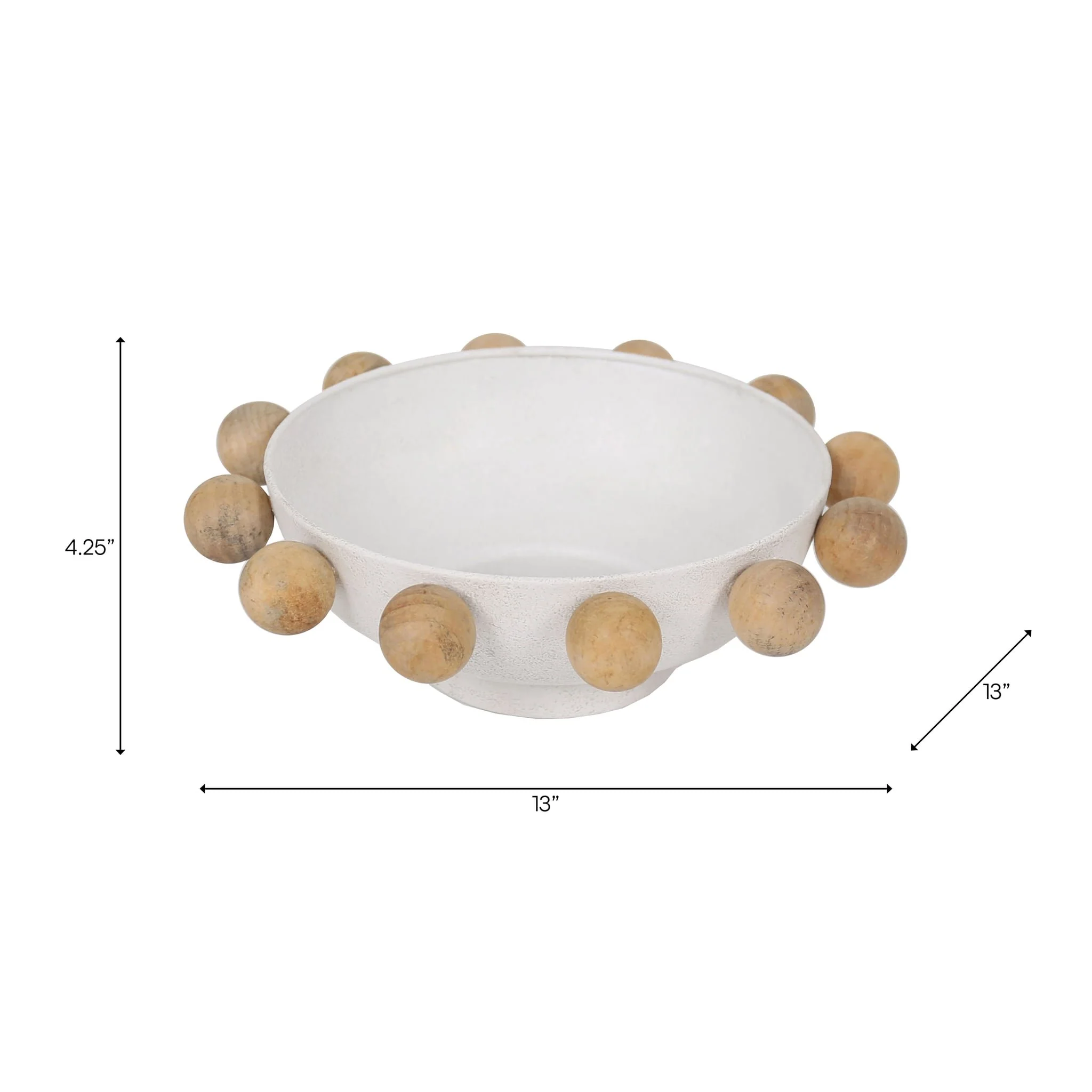 13" Bowl With Large Wooden Knobs, White - Image 9