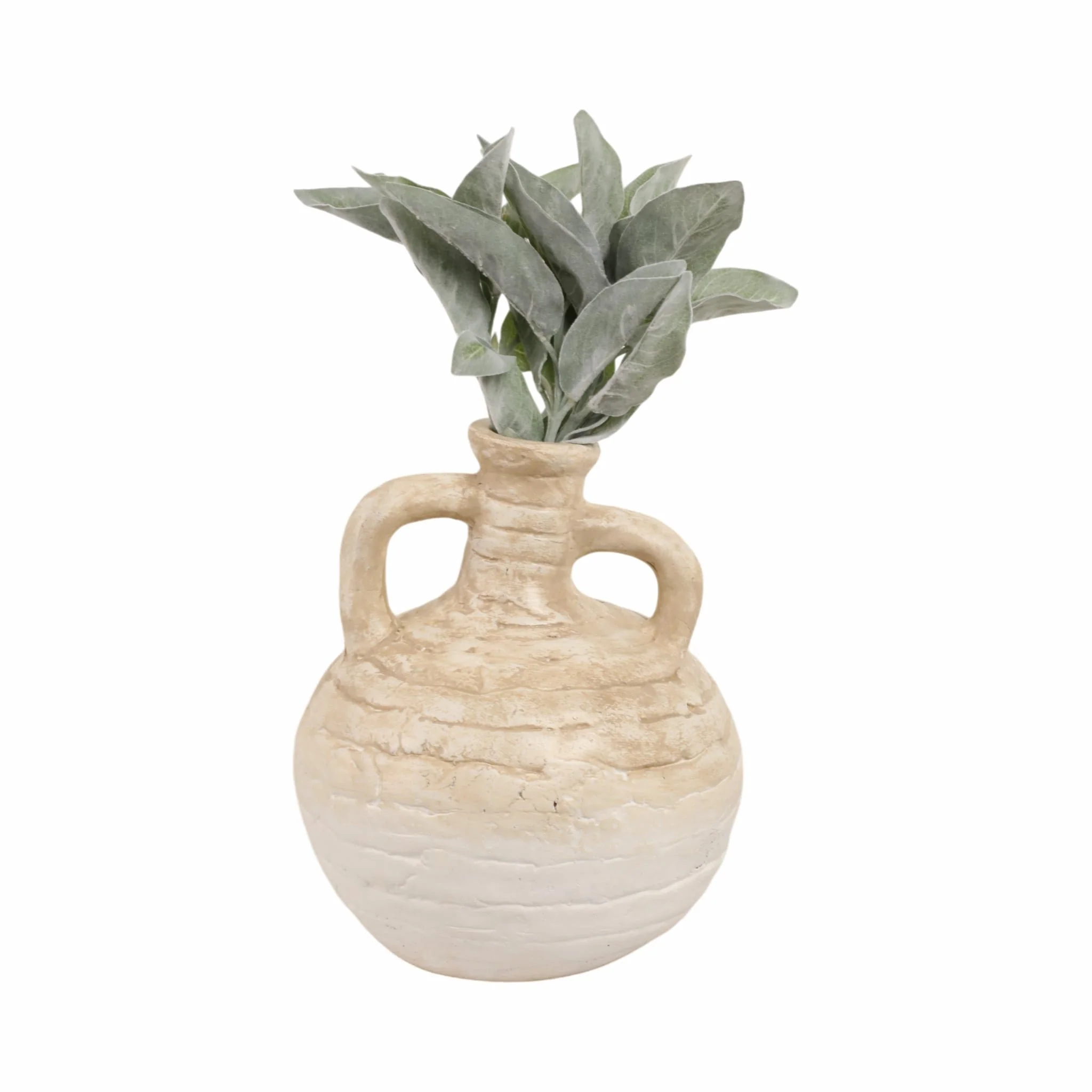 13" Bulbous Terracotta Eared Vase, Ivory - Image 2