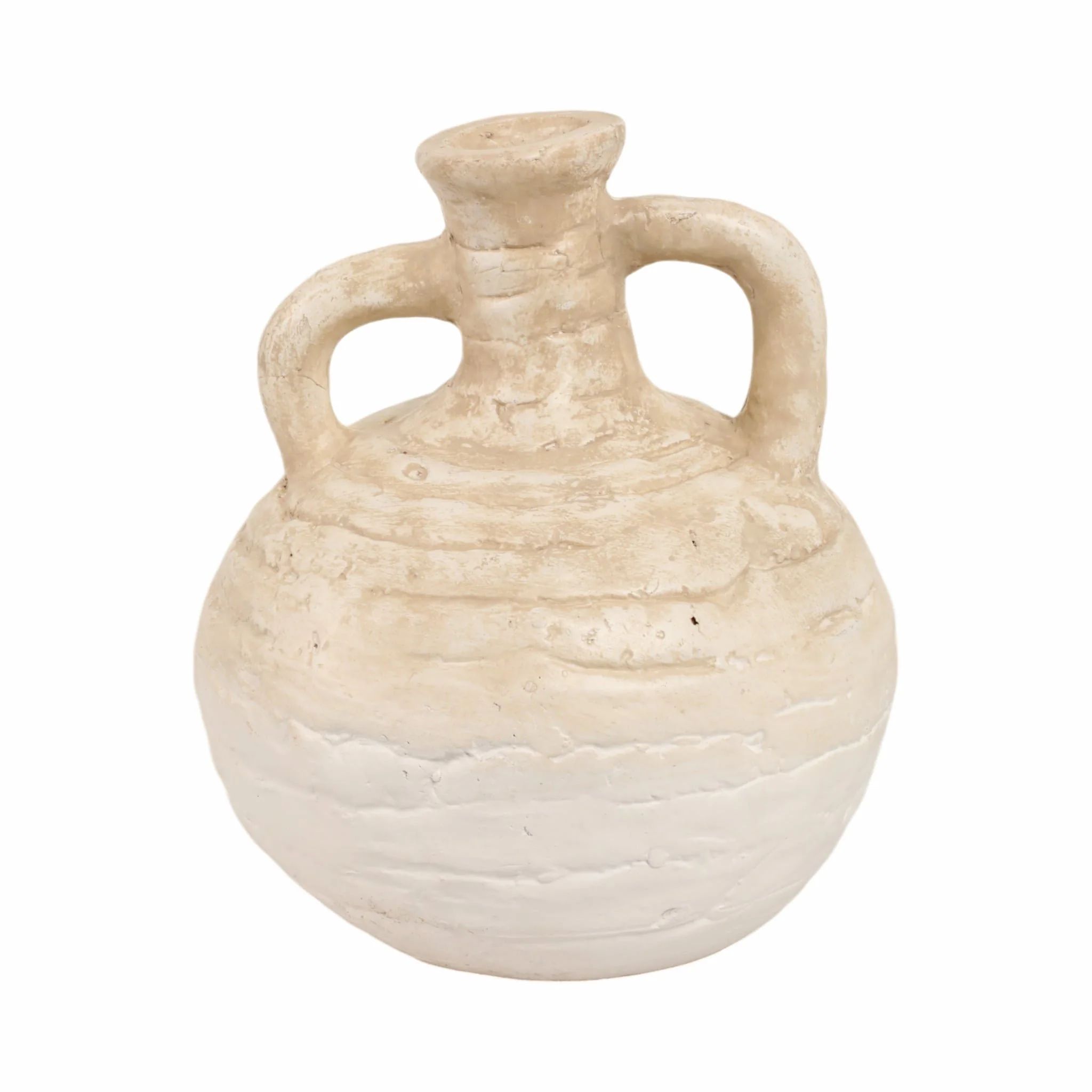 13" Bulbous Terracotta Eared Vase, Ivory - Image 5