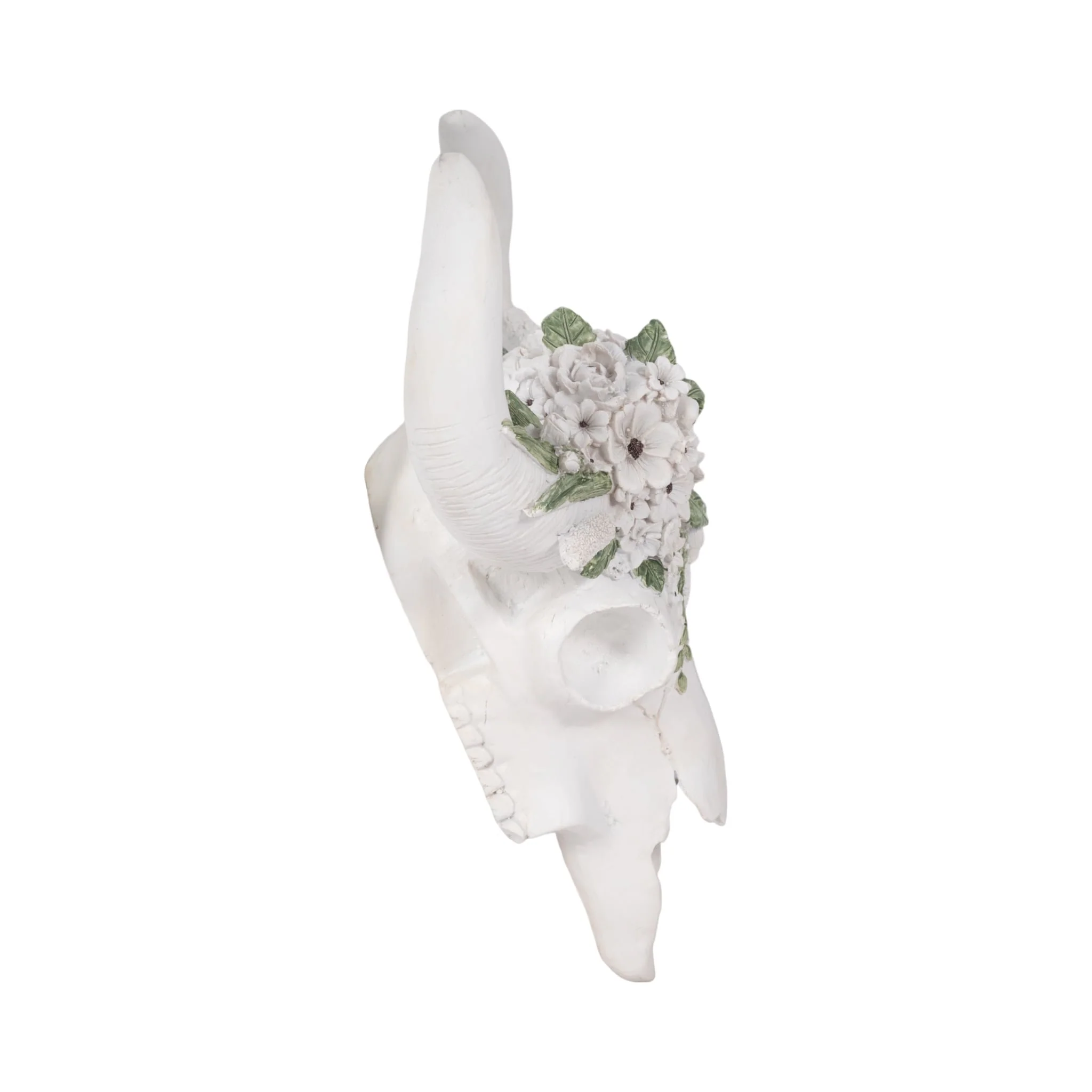 13" Bull Skull With White Flowers, White - Image 3