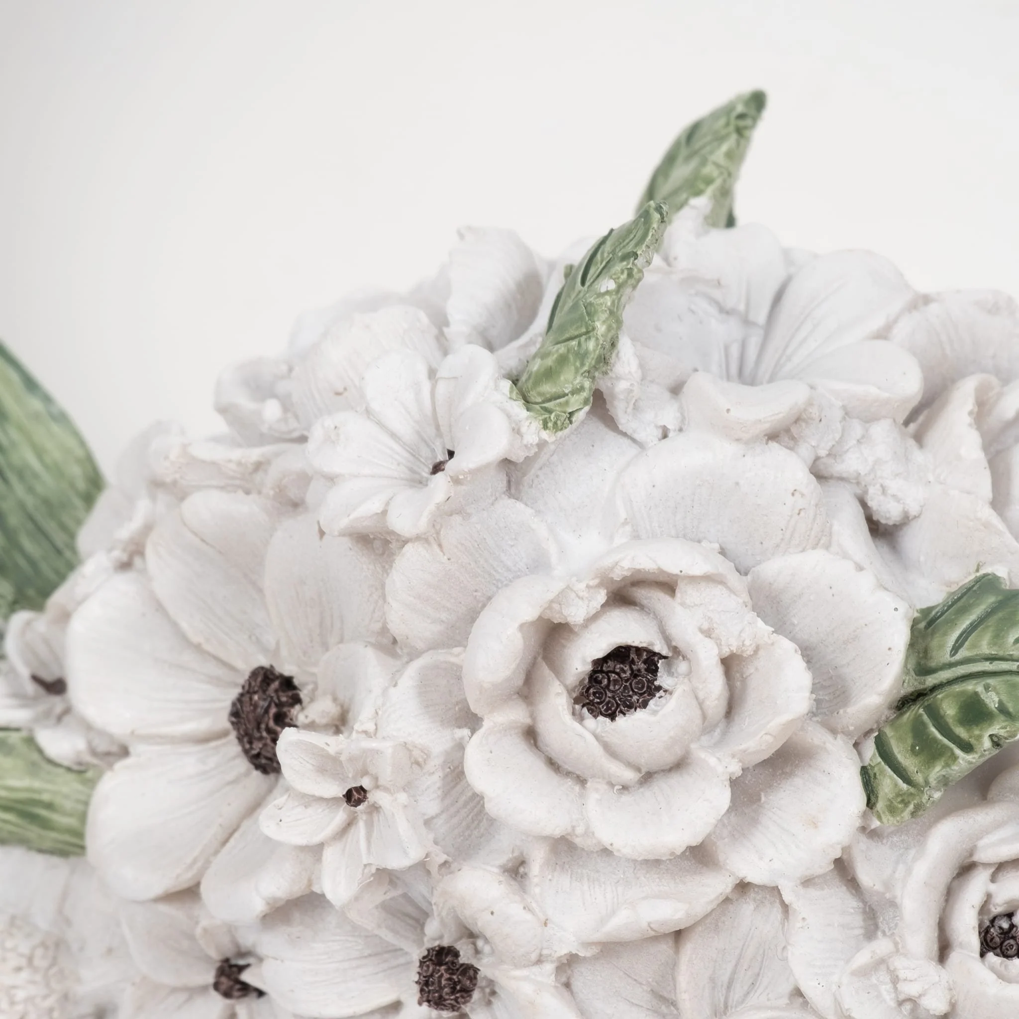 13" Bull Skull With White Flowers, White - Image 4