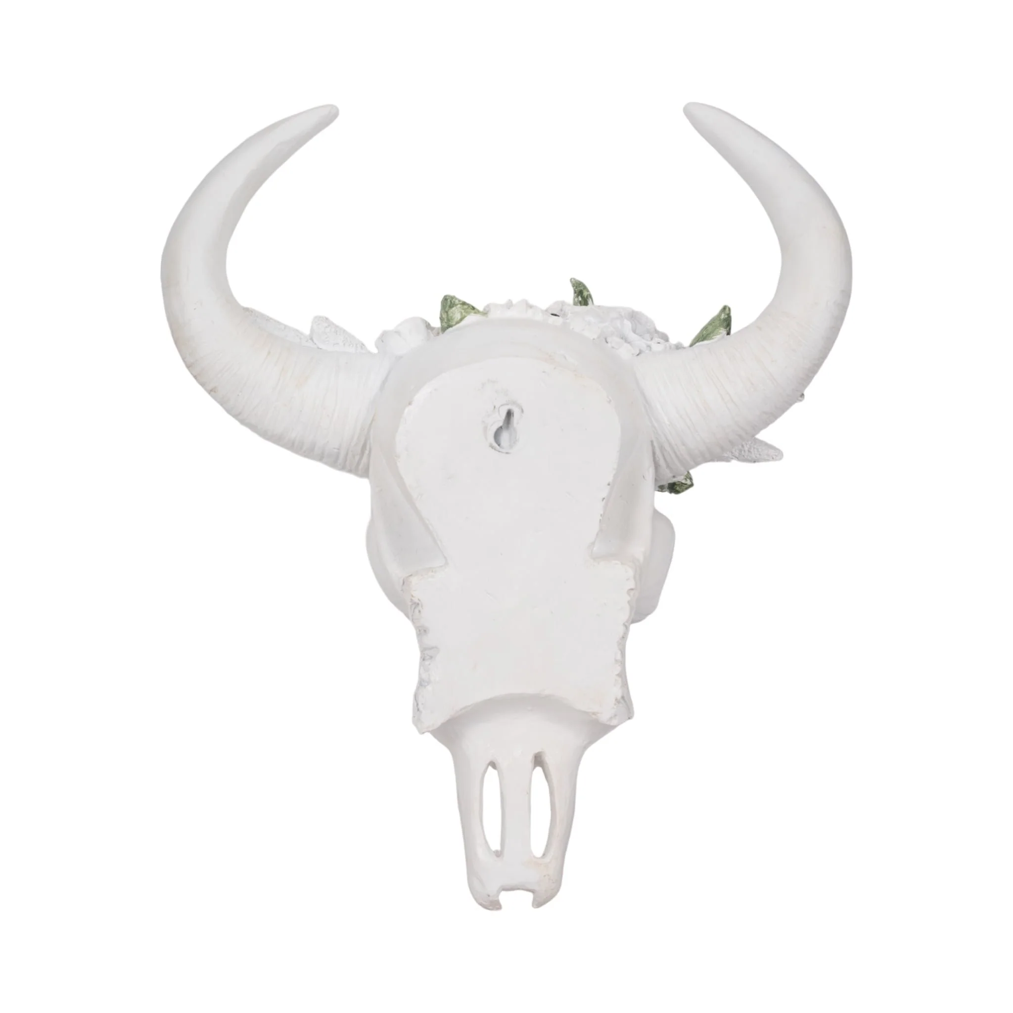 13" Bull Skull With White Flowers, White - Image 5