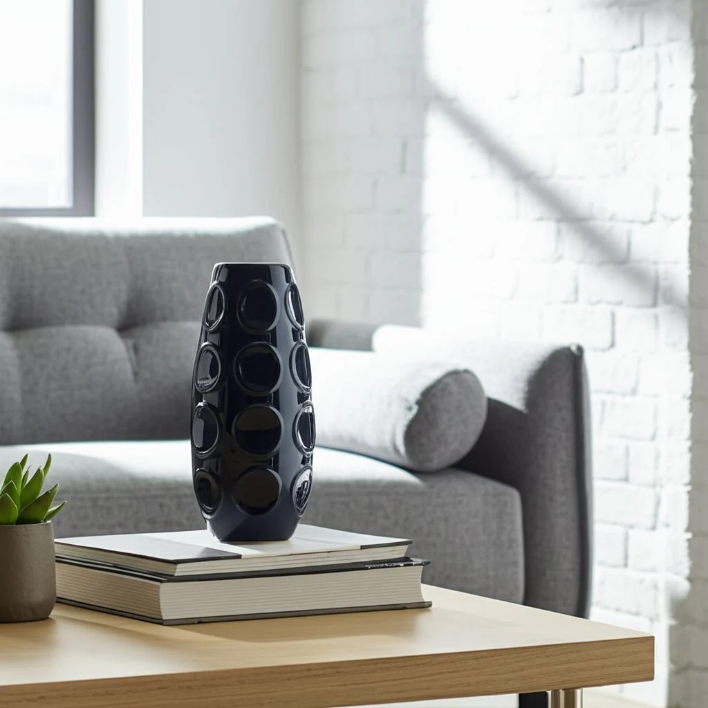 13" Circle Embossed Vase, Navy - Image 12