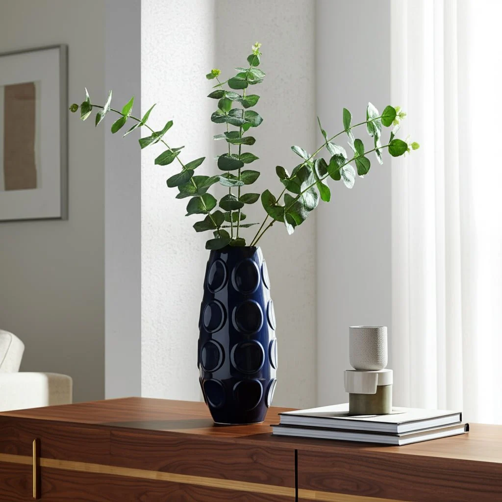 13" Circle Embossed Vase, Navy - Image 9