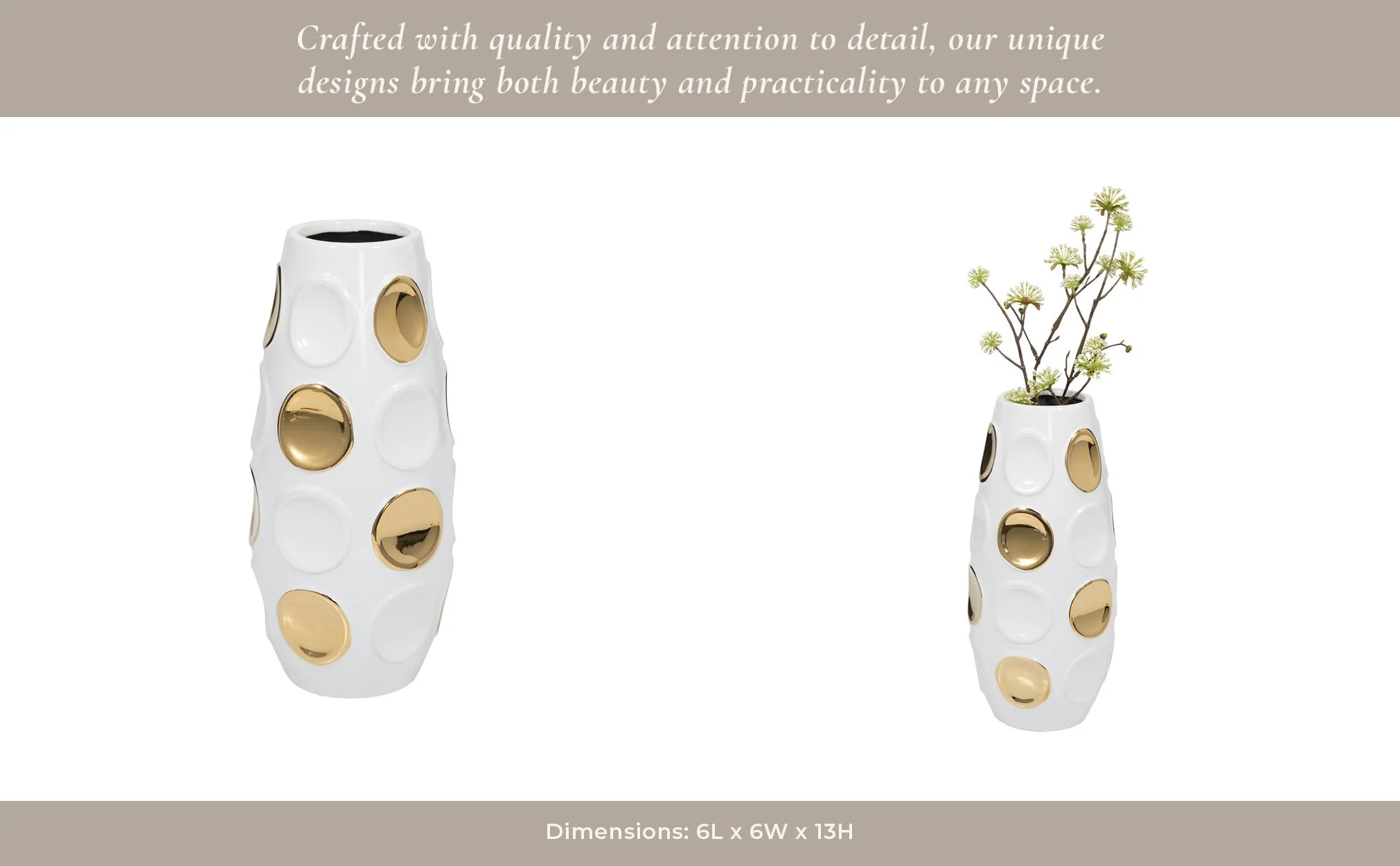 13" Circle Embossed Vase, White/gold - Image 13