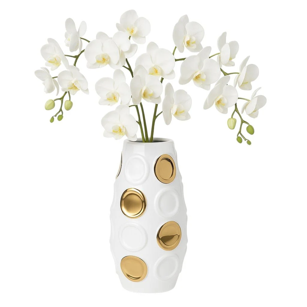 13" Circle Embossed Vase, White/gold - Image 2