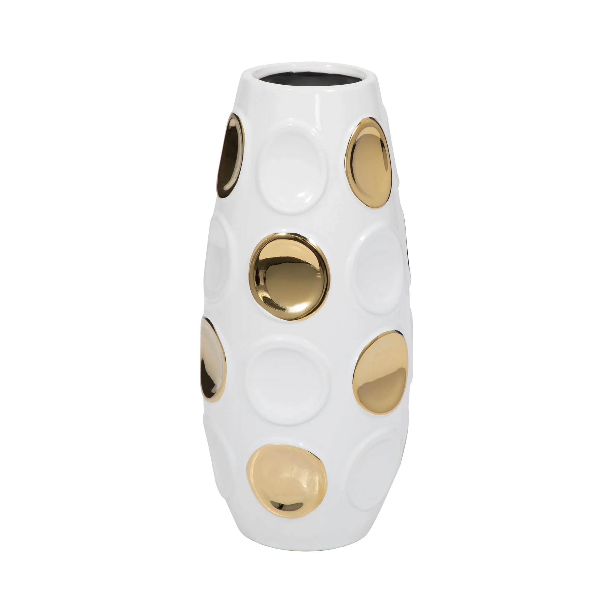 13" Circle Embossed Vase, White/gold - Image 4