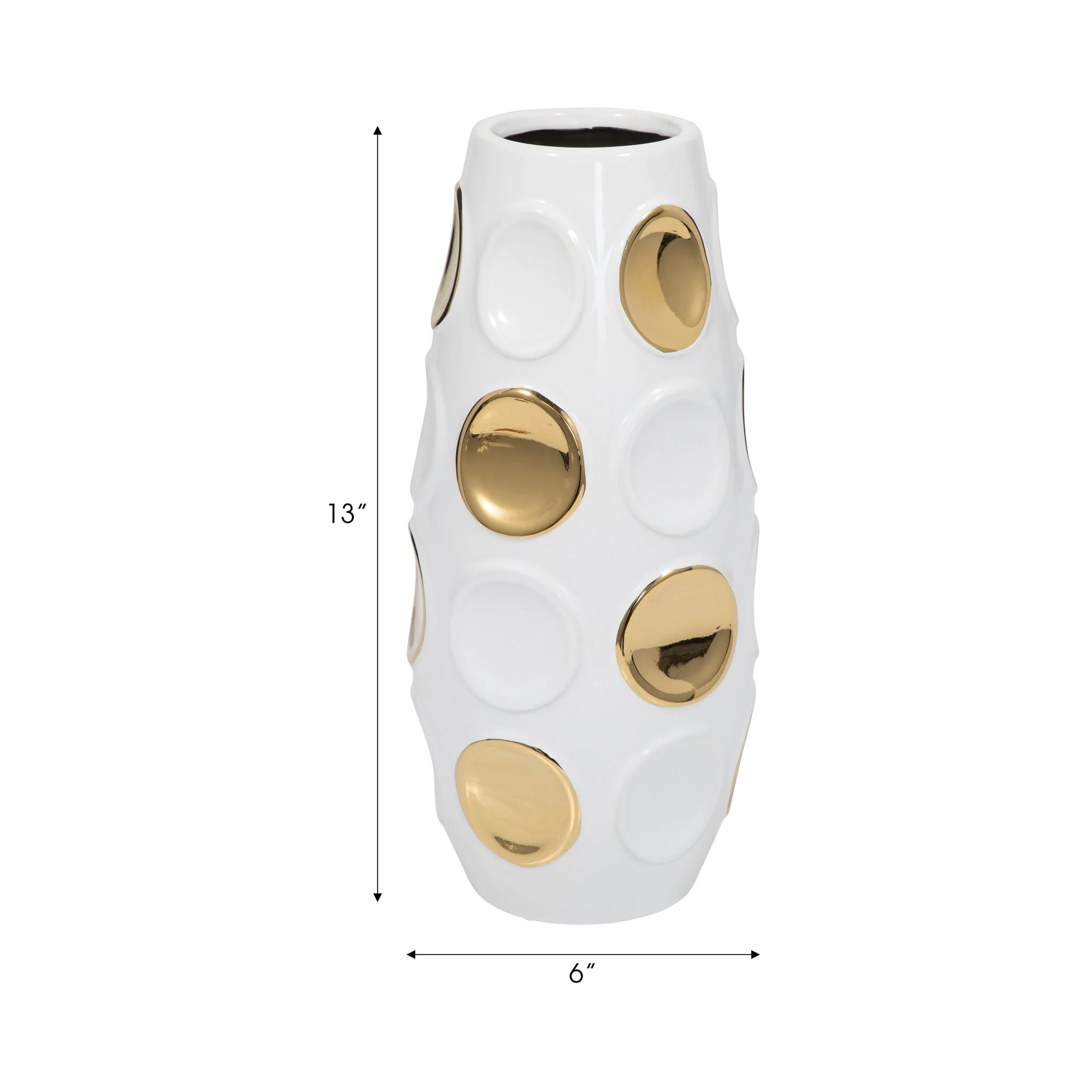 13" Circle Embossed Vase, White/gold - Image 8