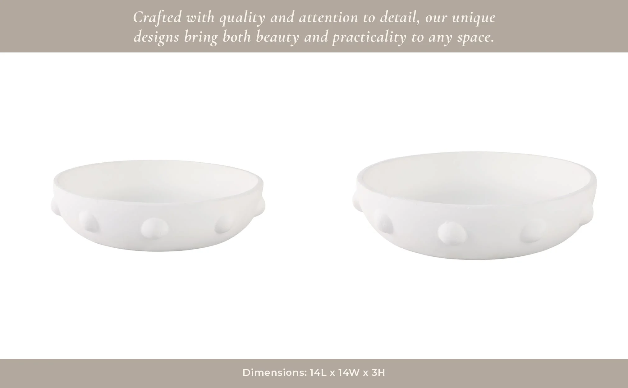 13" Clay Beaded Bowl, White - Image 12