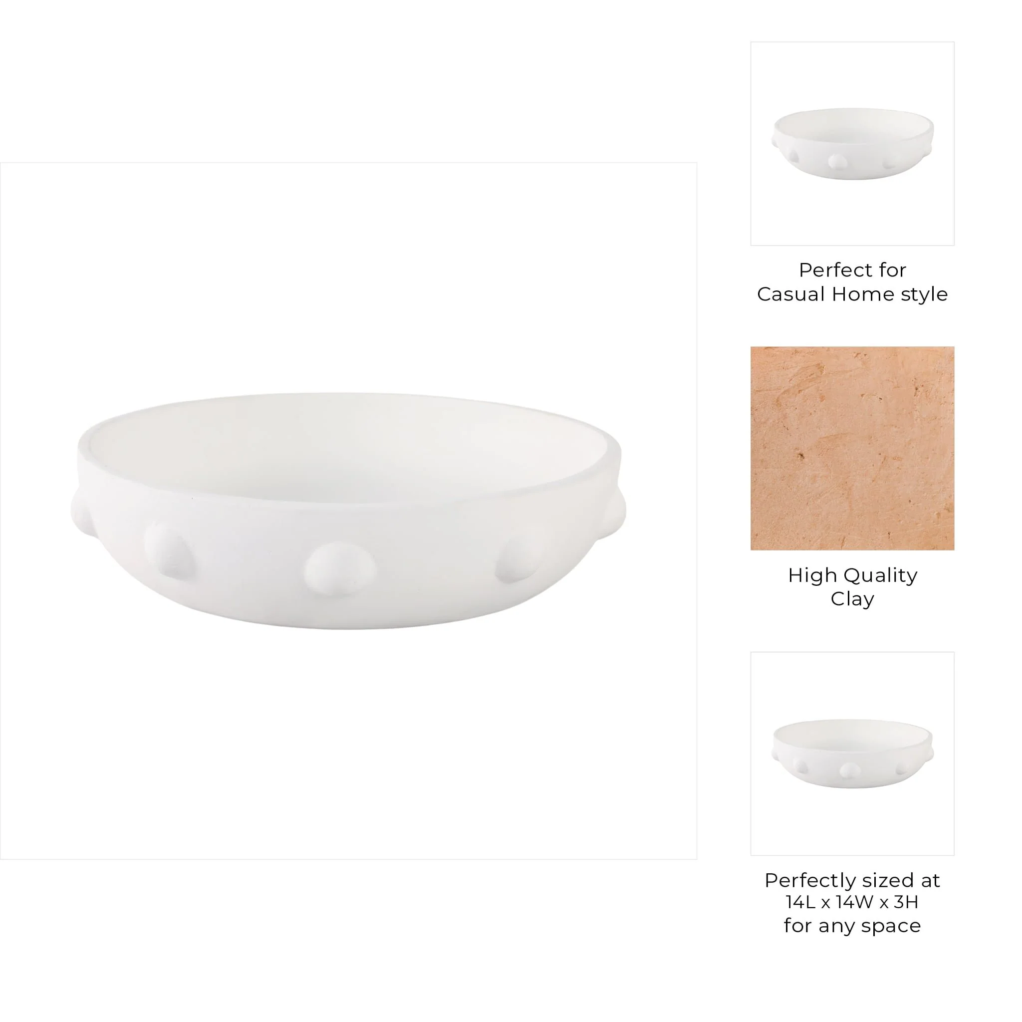 13" Clay Beaded Bowl, White - Image 9