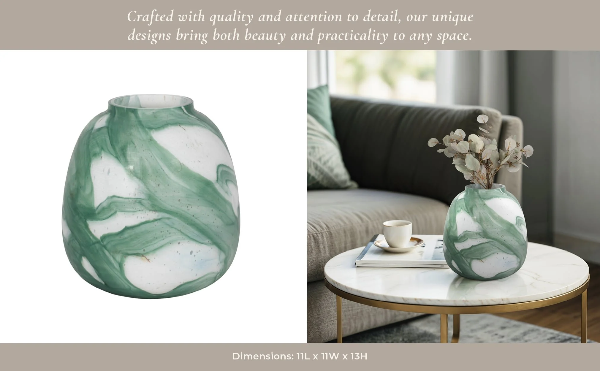 13" Ebb & Flow Vase, Green/clear - Image 11