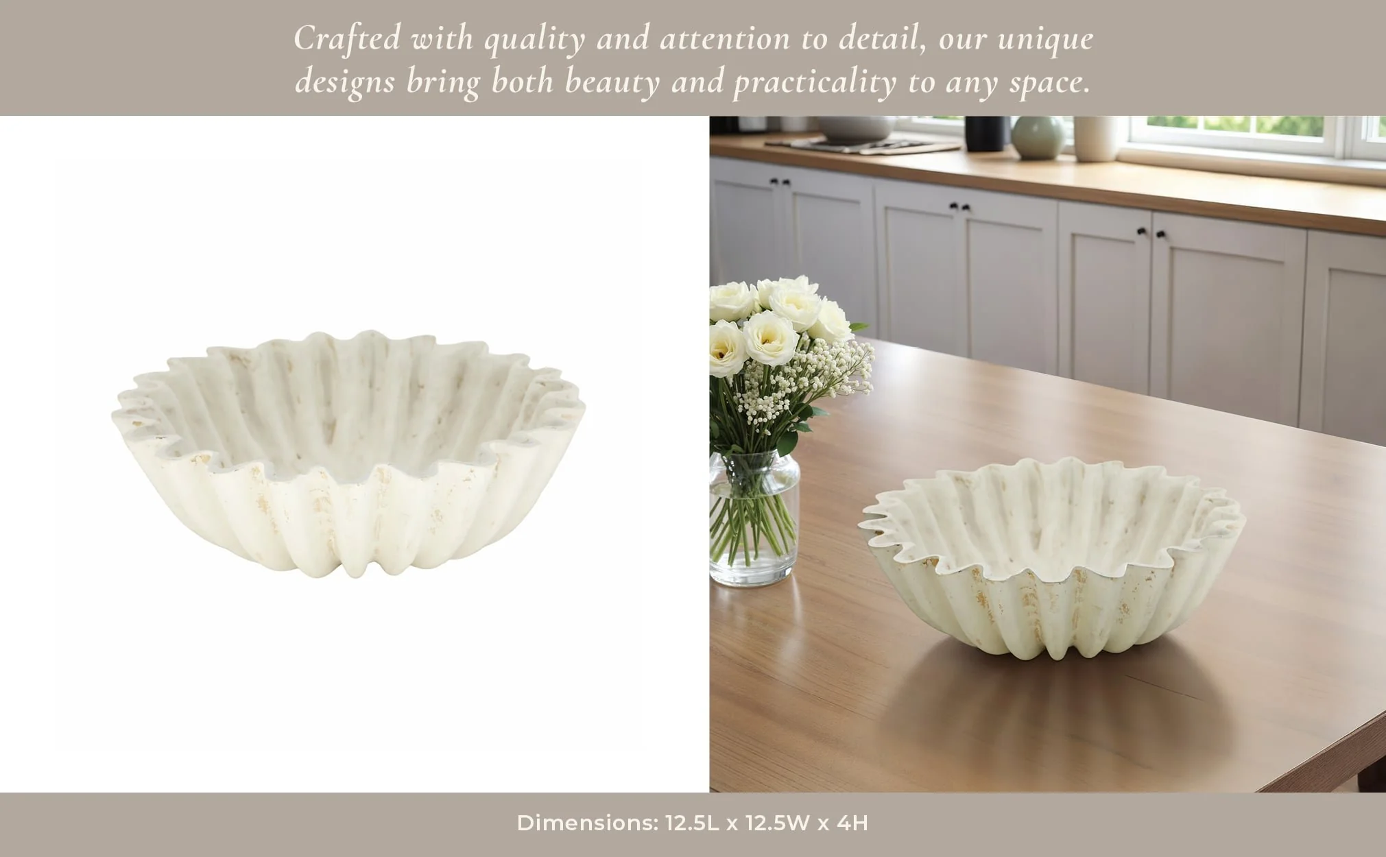 13" Fluted Paper Mache Bowl, Ivory - Image 10