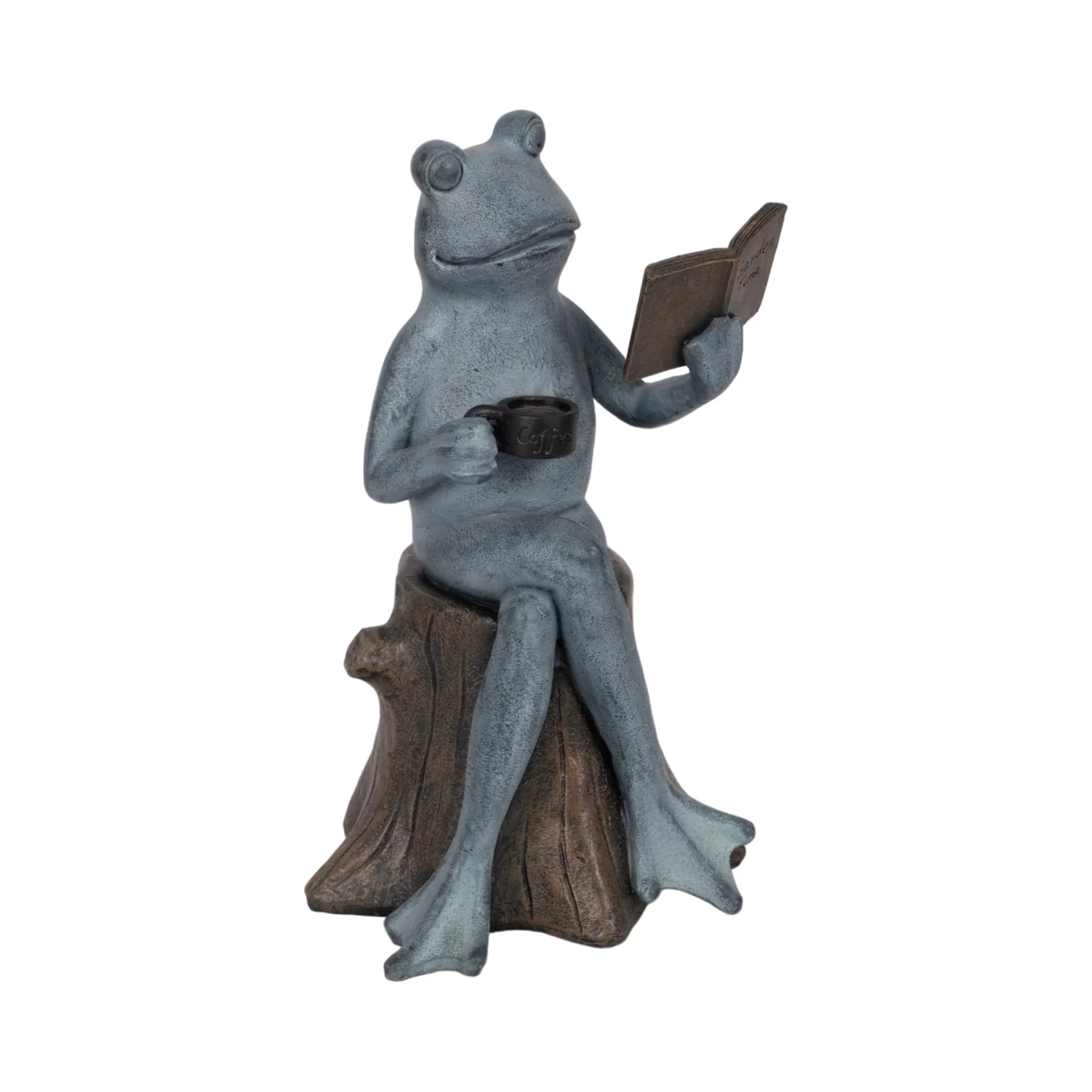 13" Frog On Stump With Book And Coffee, Multi - Image 2